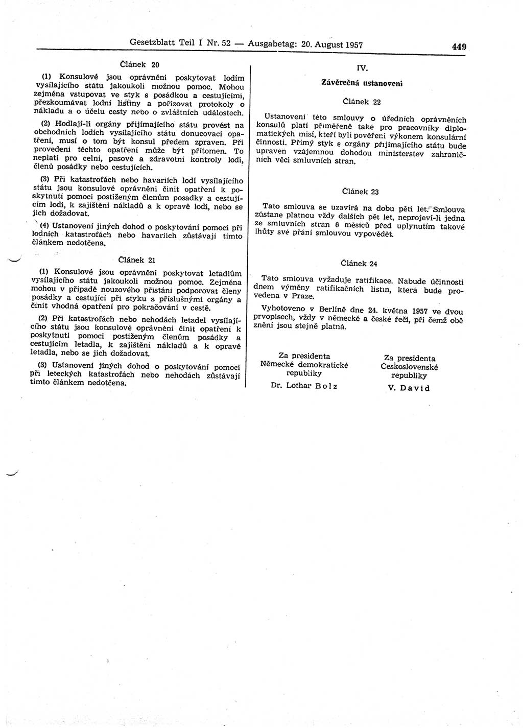Gesetzblatt (GBl.) der Deutschen Demokratischen Republik (DDR) Teil Ⅰ 1957, Seite 449 (GBl. DDR Ⅰ 1957, S. 449)