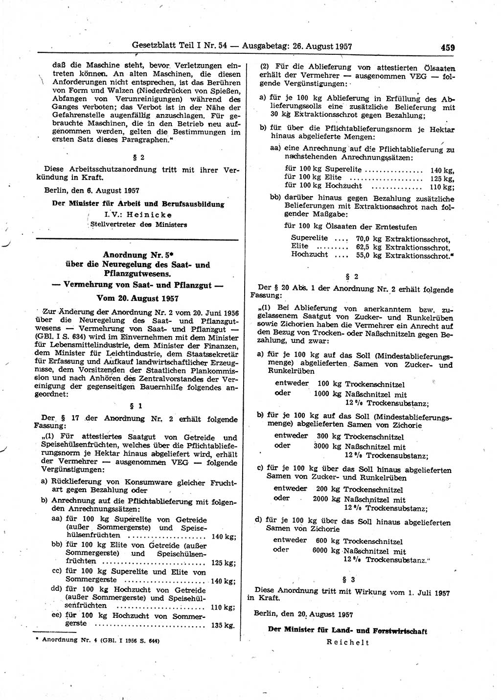 Gesetzblatt (GBl.) der Deutschen Demokratischen Republik (DDR) Teil Ⅰ 1957, Seite 459 (GBl. DDR Ⅰ 1957, S. 459)