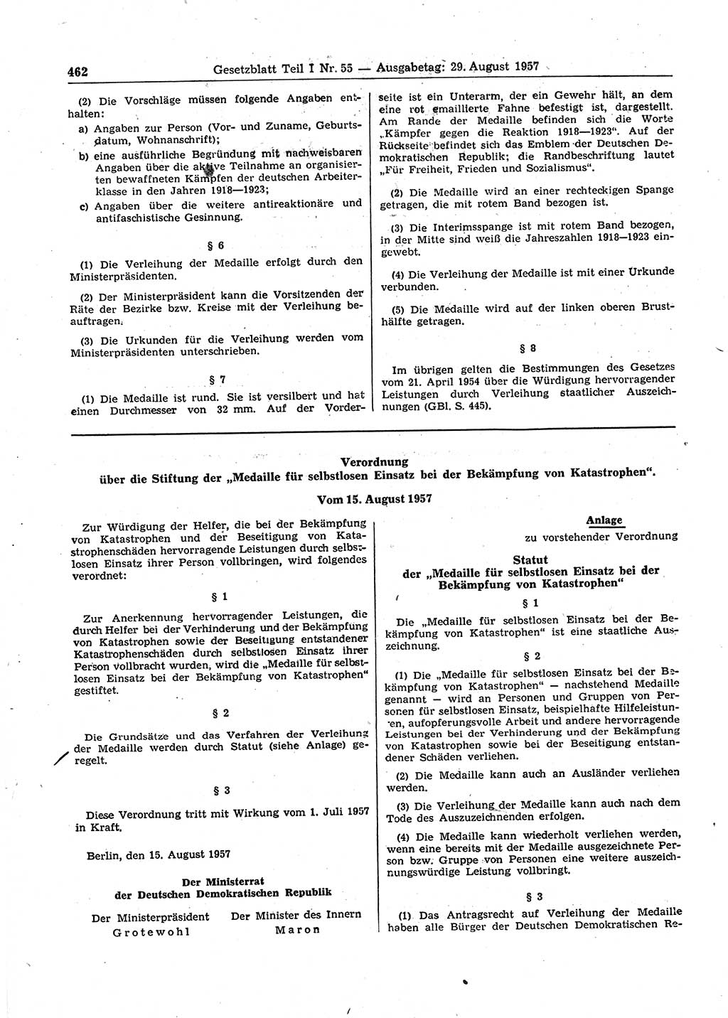 Gesetzblatt (GBl.) der Deutschen Demokratischen Republik (DDR) Teil Ⅰ 1957, Seite 462 (GBl. DDR Ⅰ 1957, S. 462)