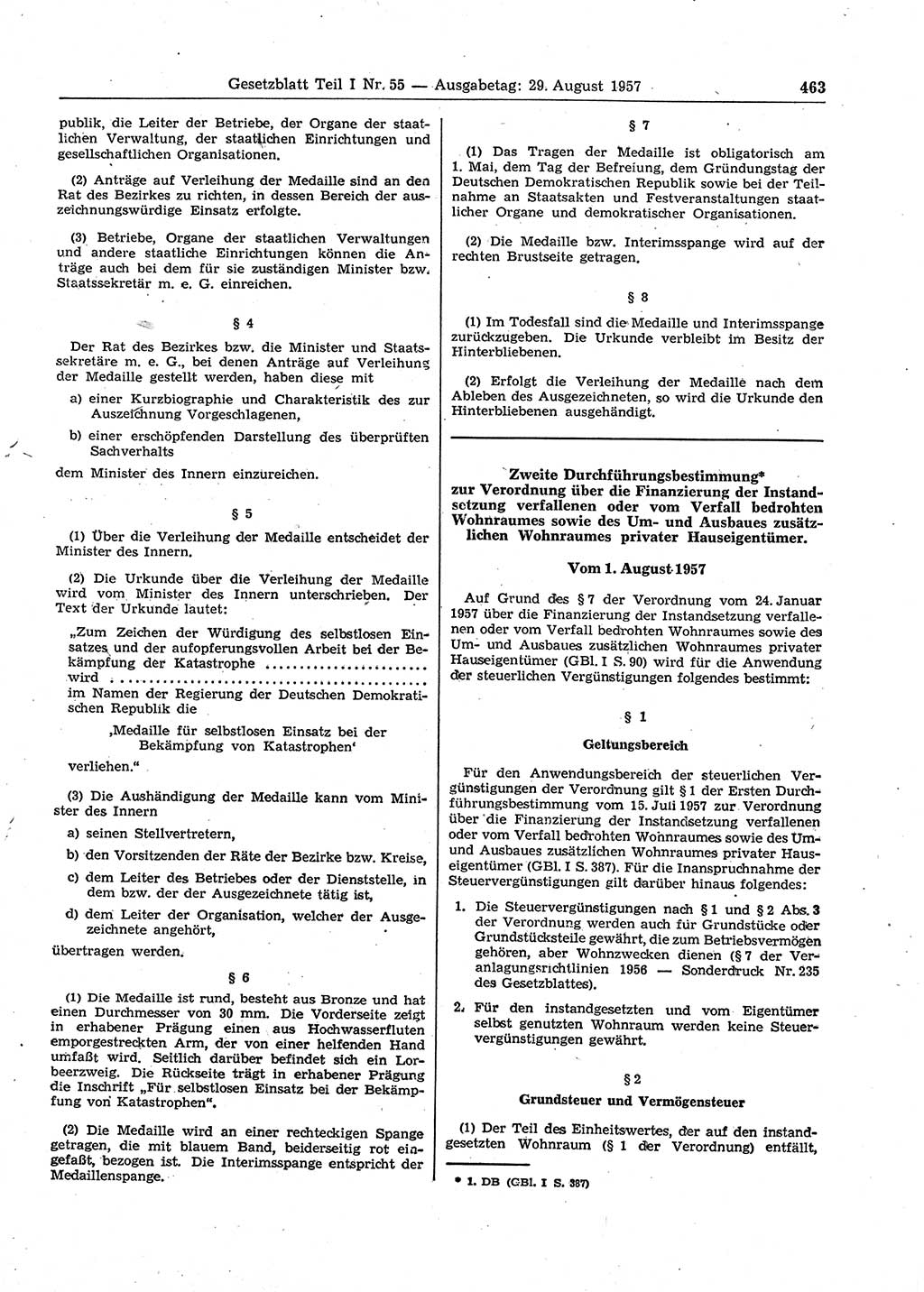 Gesetzblatt (GBl.) der Deutschen Demokratischen Republik (DDR) Teil Ⅰ 1957, Seite 463 (GBl. DDR Ⅰ 1957, S. 463)