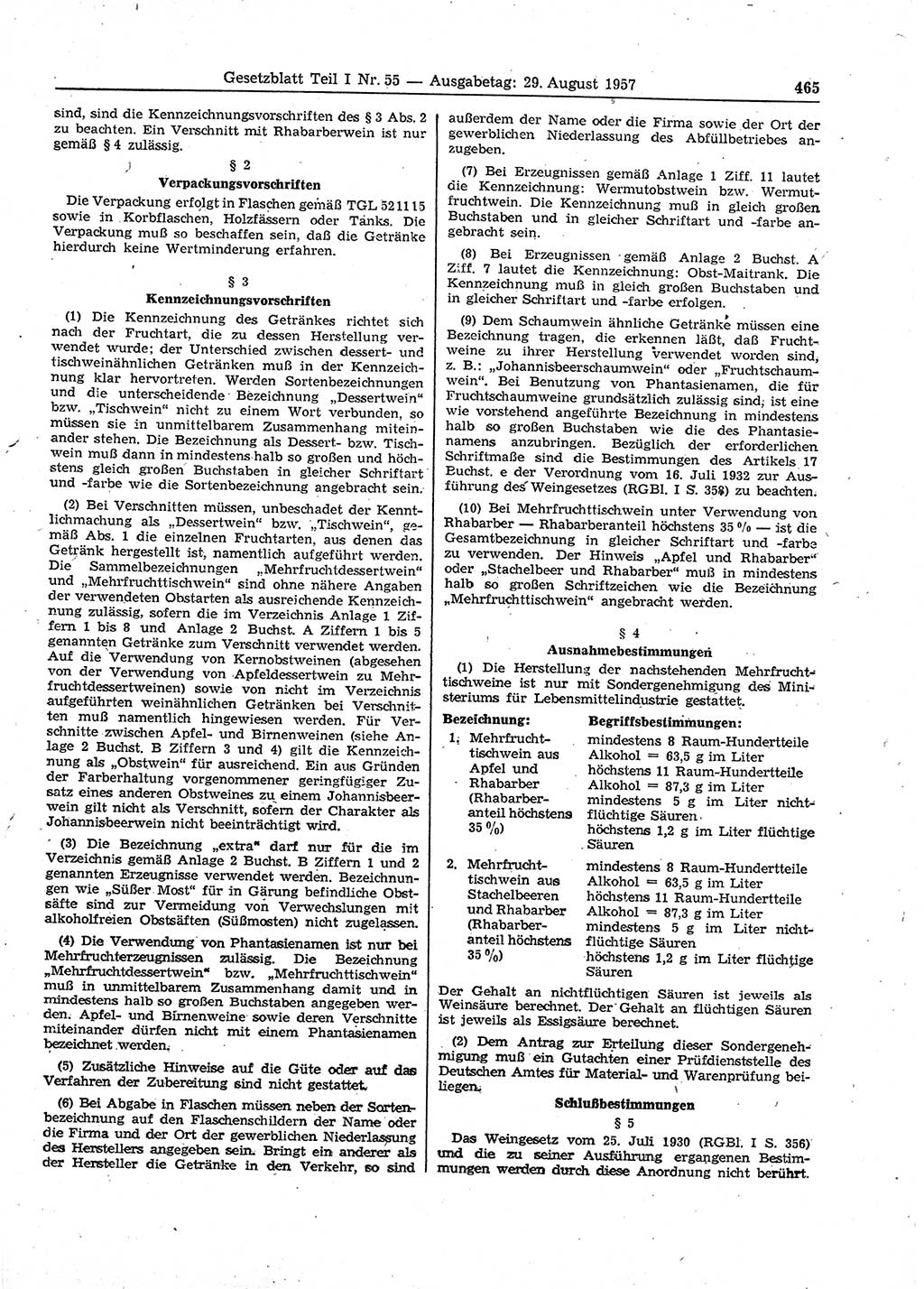 Gesetzblatt (GBl.) der Deutschen Demokratischen Republik (DDR) Teil Ⅰ 1957, Seite 465 (GBl. DDR Ⅰ 1957, S. 465)