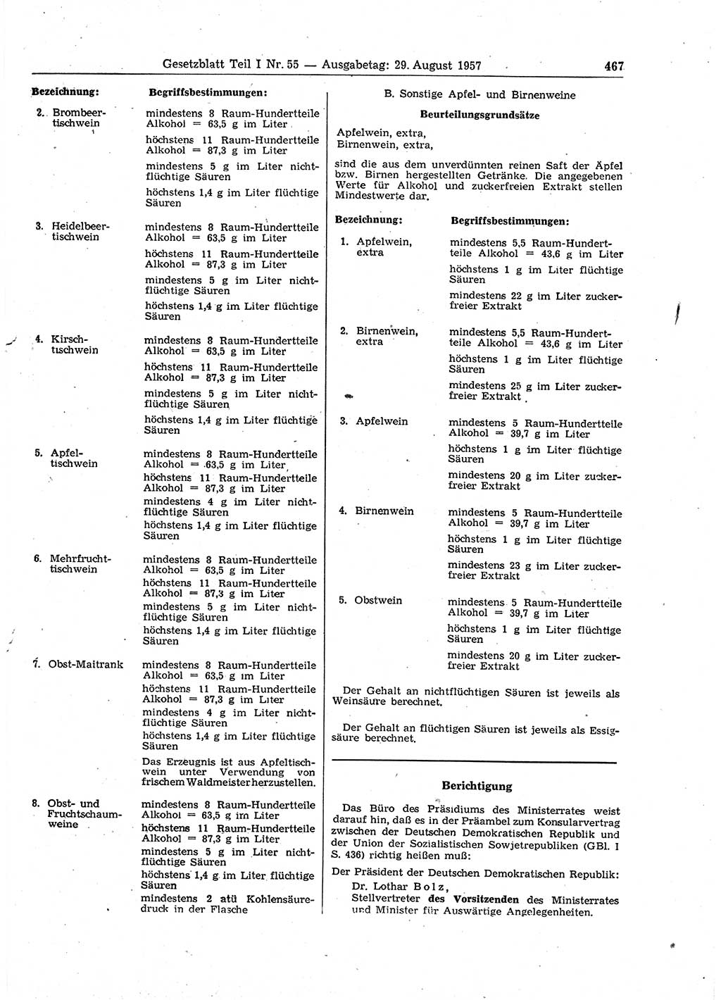 Gesetzblatt (GBl.) der Deutschen Demokratischen Republik (DDR) Teil Ⅰ 1957, Seite 467 (GBl. DDR Ⅰ 1957, S. 467)