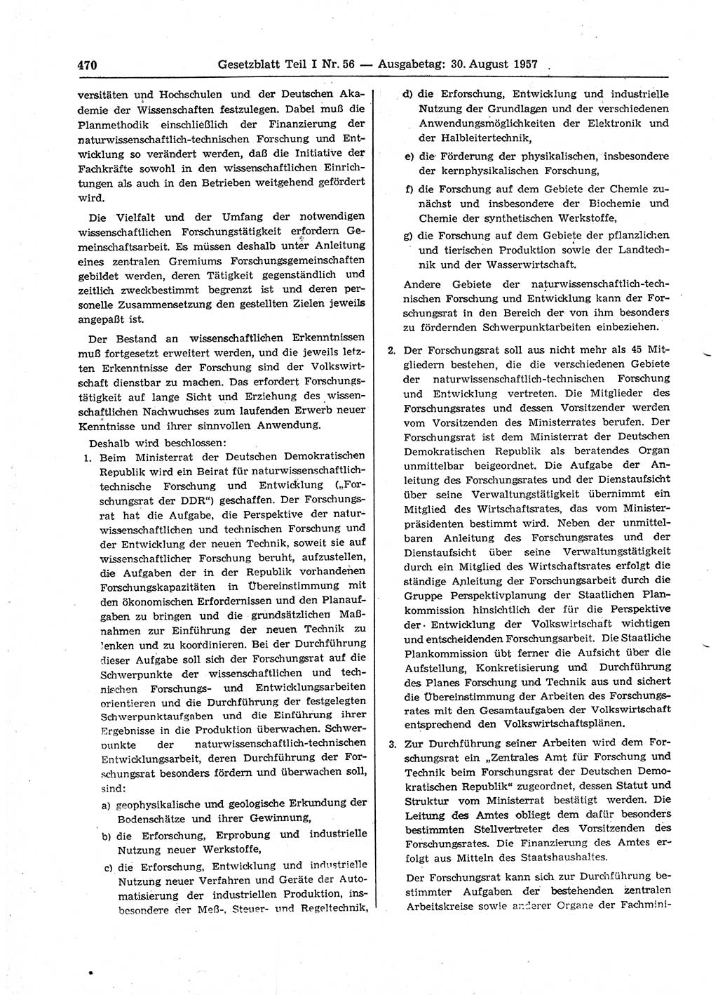 Gesetzblatt (GBl.) der Deutschen Demokratischen Republik (DDR) Teil Ⅰ 1957, Seite 470 (GBl. DDR Ⅰ 1957, S. 470)