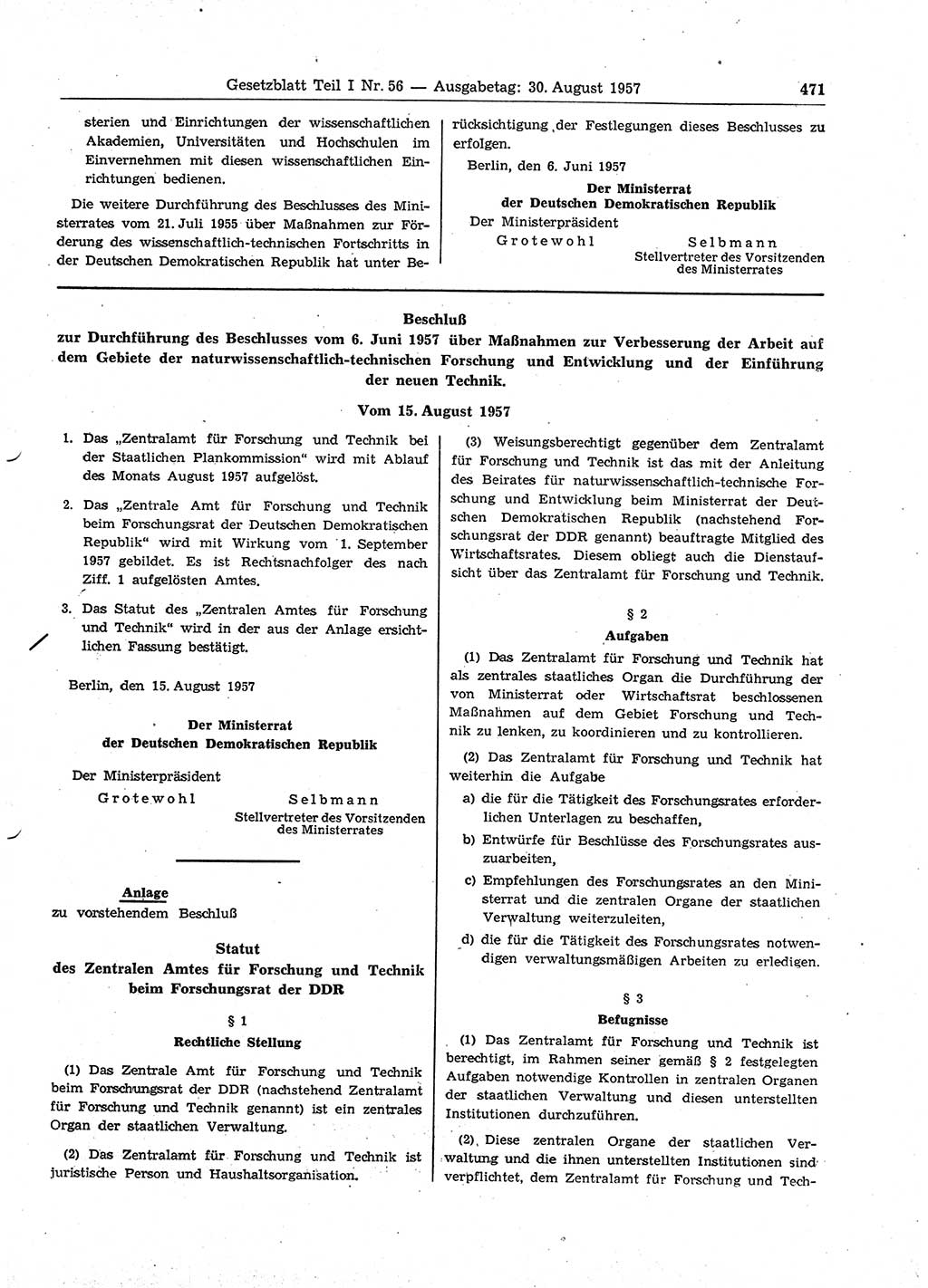 Gesetzblatt (GBl.) der Deutschen Demokratischen Republik (DDR) Teil Ⅰ 1957, Seite 471 (GBl. DDR Ⅰ 1957, S. 471)