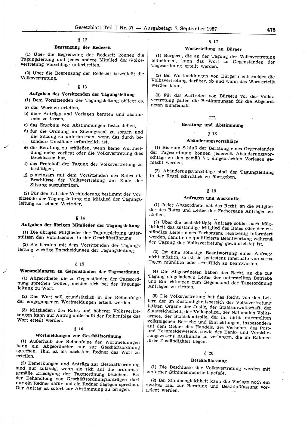 Gesetzblatt (GBl.) der Deutschen Demokratischen Republik (DDR) Teil Ⅰ 1957, Seite 475 (GBl. DDR Ⅰ 1957, S. 475)