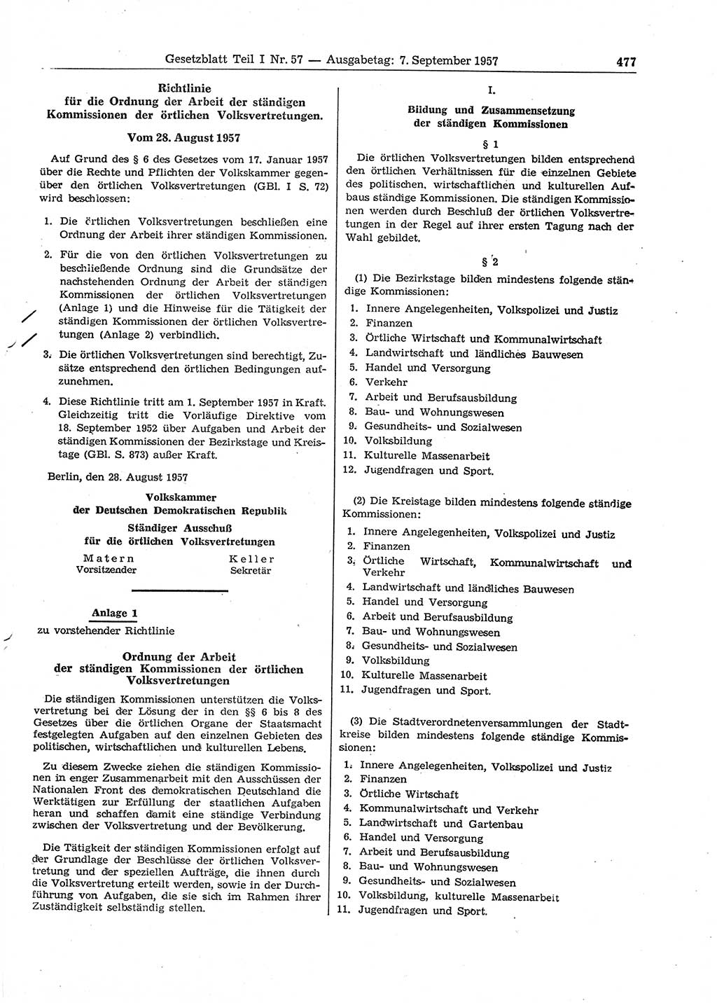 Gesetzblatt (GBl.) der Deutschen Demokratischen Republik (DDR) Teil Ⅰ 1957, Seite 477 (GBl. DDR Ⅰ 1957, S. 477)