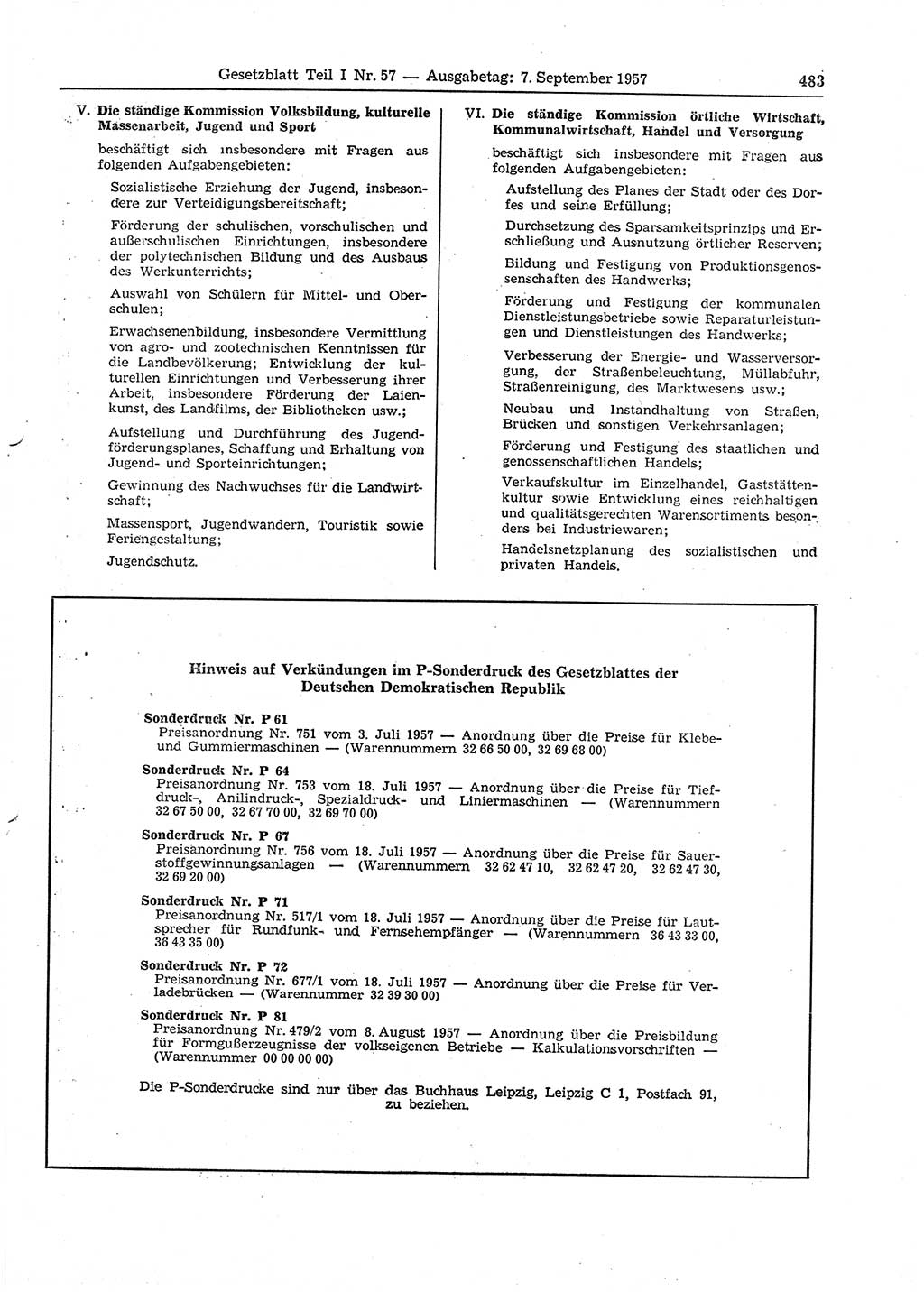 Gesetzblatt (GBl.) der Deutschen Demokratischen Republik (DDR) Teil Ⅰ 1957, Seite 483 (GBl. DDR Ⅰ 1957, S. 483)