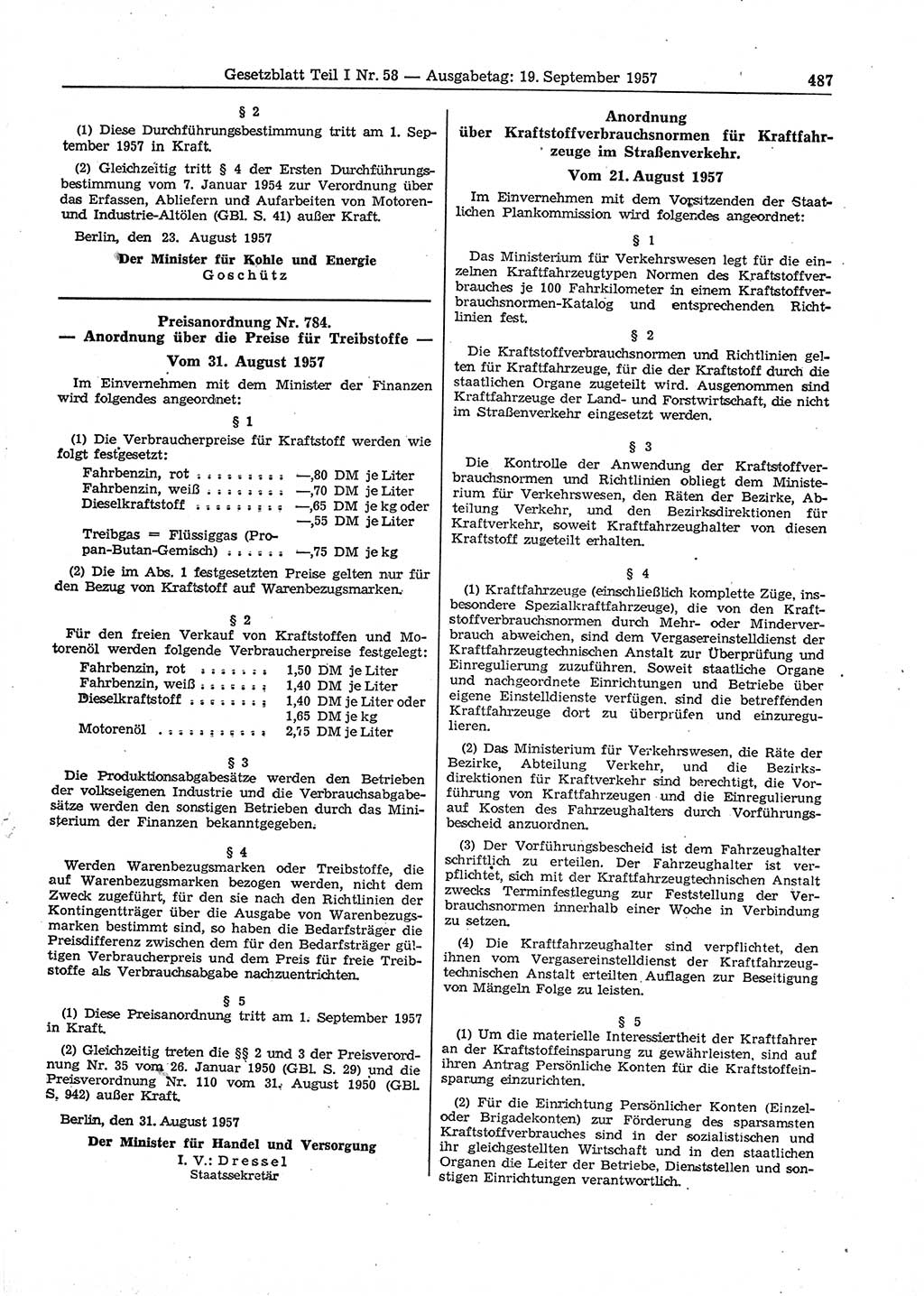 Gesetzblatt (GBl.) der Deutschen Demokratischen Republik (DDR) Teil Ⅰ 1957, Seite 487 (GBl. DDR Ⅰ 1957, S. 487)
