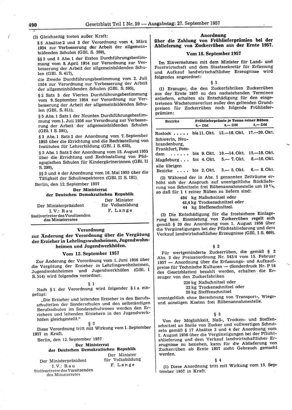Gesetzblatt (GBl.) der Deutschen Demokratischen Republik (DDR) Teil Ⅰ 1957, Seite 490 (GBl. DDR Ⅰ 1957, S. 490)