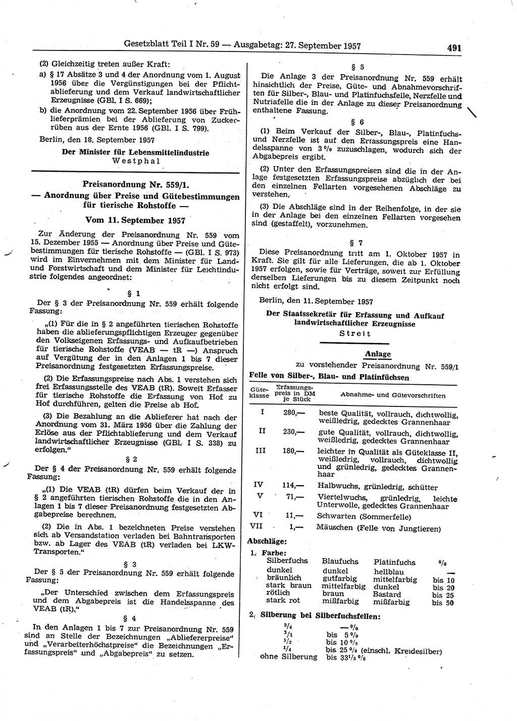 Gesetzblatt (GBl.) der Deutschen Demokratischen Republik (DDR) Teil Ⅰ 1957, Seite 491 (GBl. DDR Ⅰ 1957, S. 491)