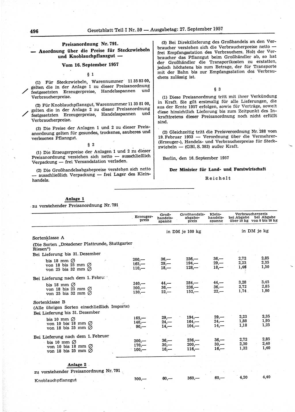 Gesetzblatt (GBl.) der Deutschen Demokratischen Republik (DDR) Teil Ⅰ 1957, Seite 496 (GBl. DDR Ⅰ 1957, S. 496)