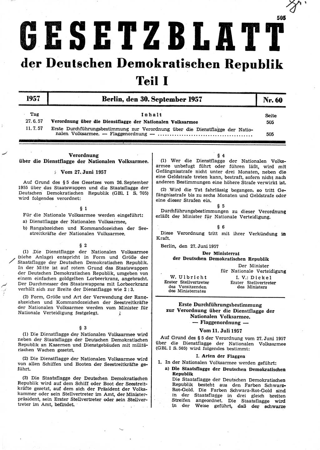 Gesetzblatt (GBl.) der Deutschen Demokratischen Republik (DDR) Teil Ⅰ 1957, Seite 505 (GBl. DDR Ⅰ 1957, S. 505)