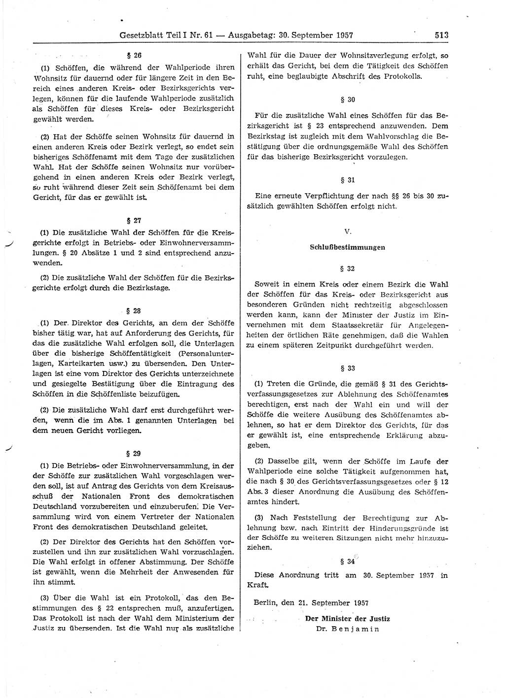 Gesetzblatt (GBl.) der Deutschen Demokratischen Republik (DDR) Teil Ⅰ 1957, Seite 513 (GBl. DDR Ⅰ 1957, S. 513)