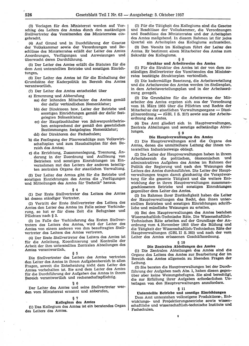 Gesetzblatt (GBl.) der Deutschen Demokratischen Republik (DDR) Teil Ⅰ 1957, Seite 526 (GBl. DDR Ⅰ 1957, S. 526)