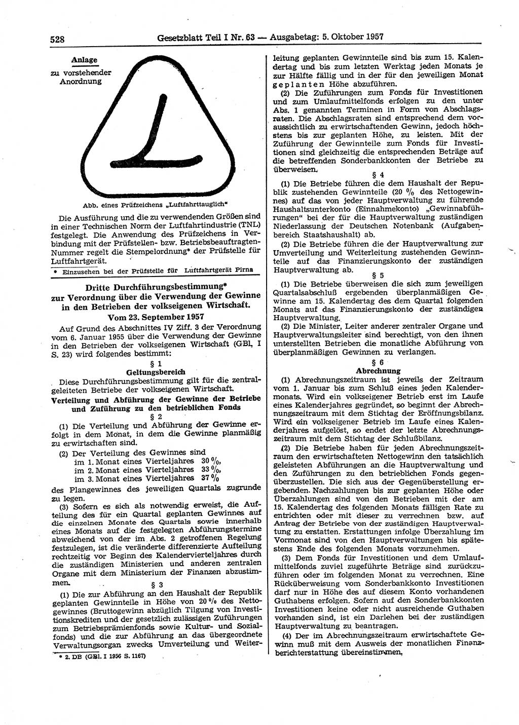Gesetzblatt (GBl.) der Deutschen Demokratischen Republik (DDR) Teil Ⅰ 1957, Seite 528 (GBl. DDR Ⅰ 1957, S. 528)