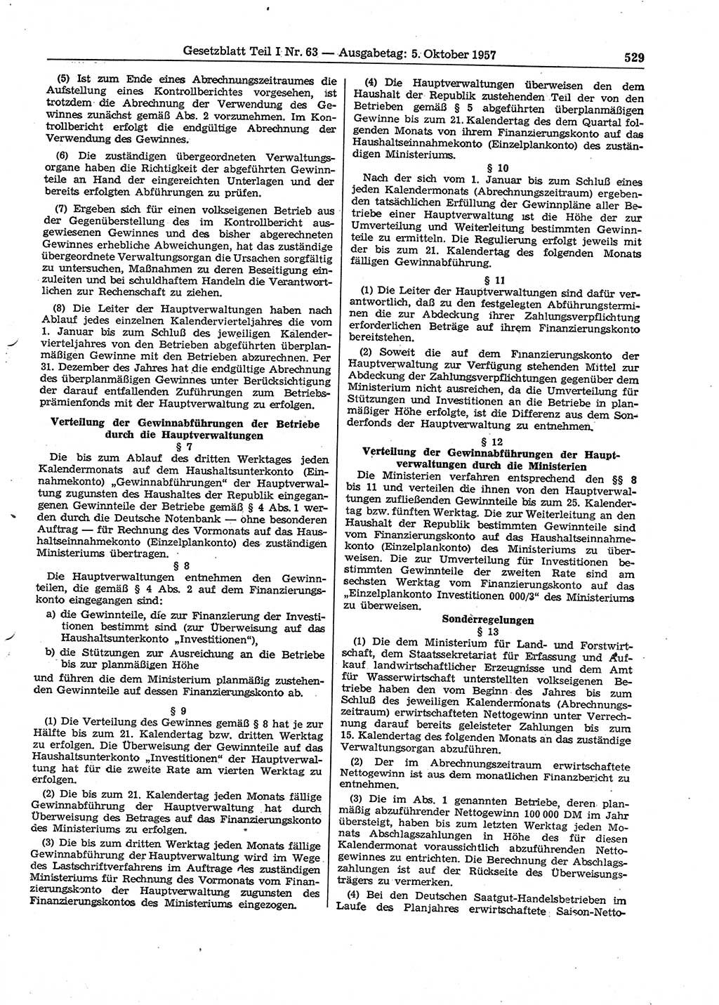 Gesetzblatt (GBl.) der Deutschen Demokratischen Republik (DDR) Teil Ⅰ 1957, Seite 529 (GBl. DDR Ⅰ 1957, S. 529)