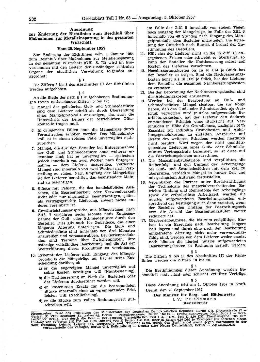 Gesetzblatt (GBl.) der Deutschen Demokratischen Republik (DDR) Teil Ⅰ 1957, Seite 532 (GBl. DDR Ⅰ 1957, S. 532)