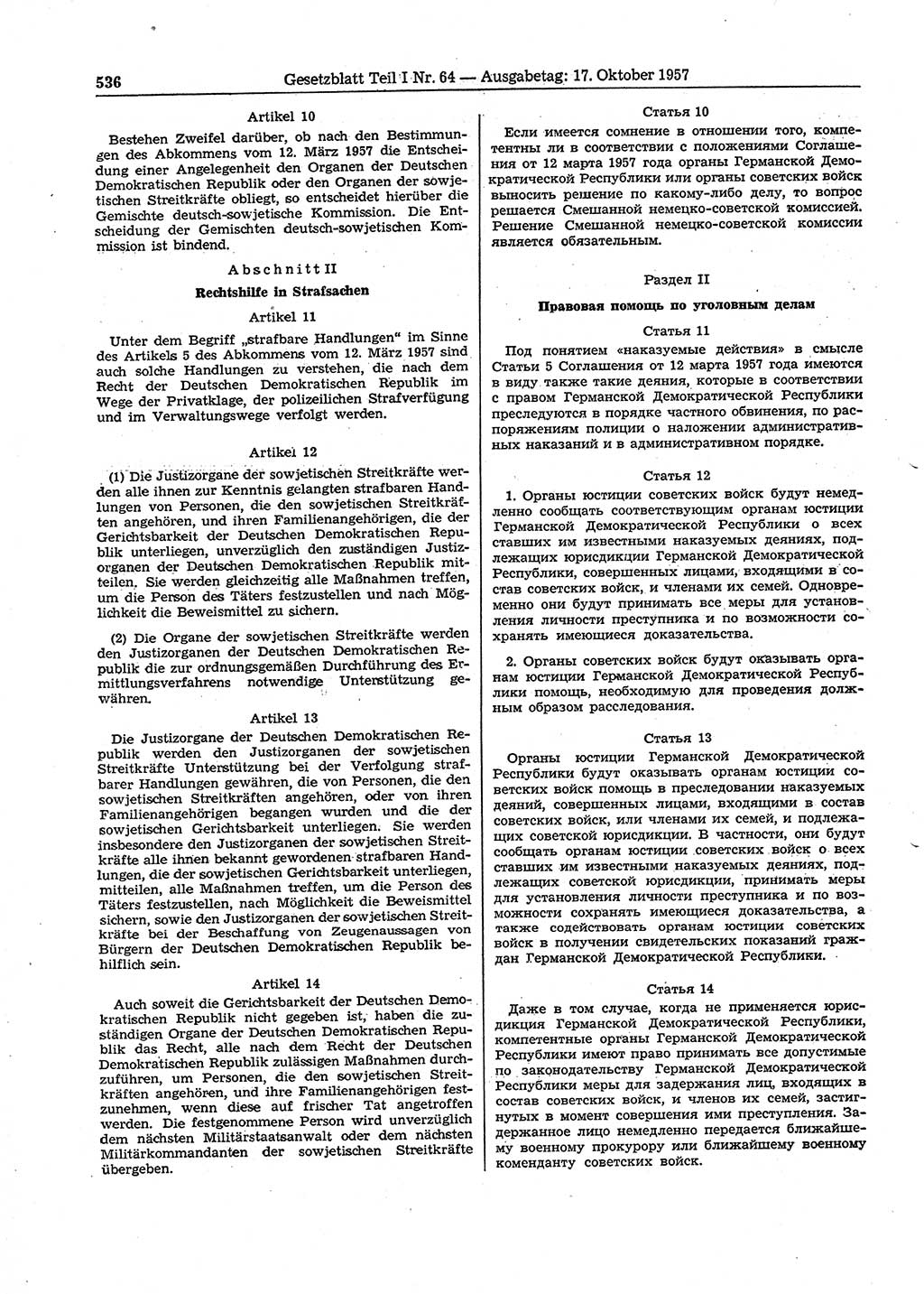 Gesetzblatt (GBl.) der Deutschen Demokratischen Republik (DDR) Teil Ⅰ 1957, Seite 536 (GBl. DDR Ⅰ 1957, S. 536)