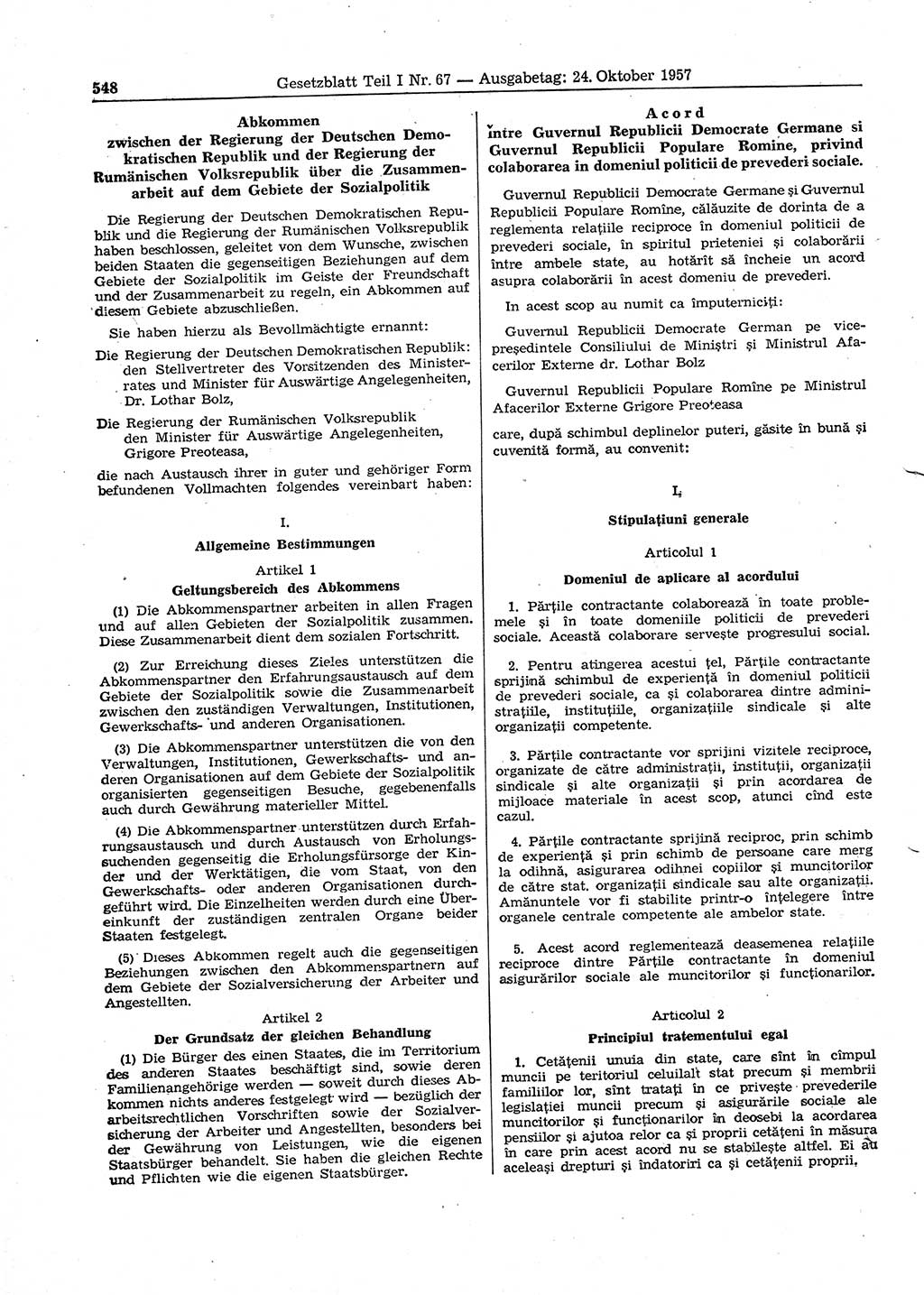 Gesetzblatt (GBl.) der Deutschen Demokratischen Republik (DDR) Teil Ⅰ 1957, Seite 548 (GBl. DDR Ⅰ 1957, S. 548)