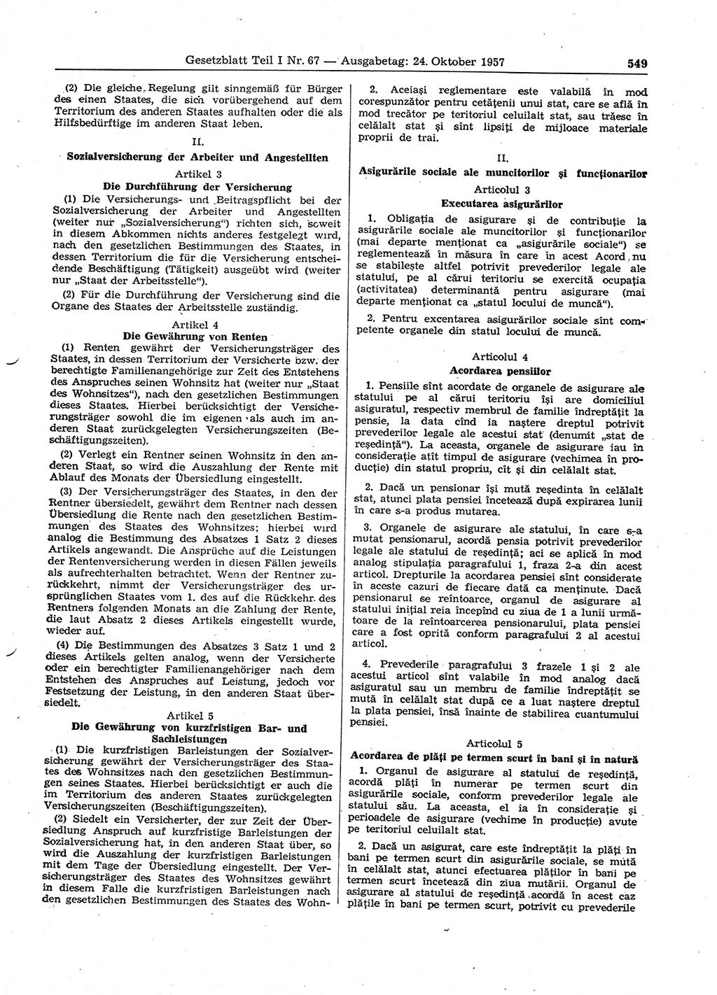 Gesetzblatt (GBl.) der Deutschen Demokratischen Republik (DDR) Teil Ⅰ 1957, Seite 549 (GBl. DDR Ⅰ 1957, S. 549)