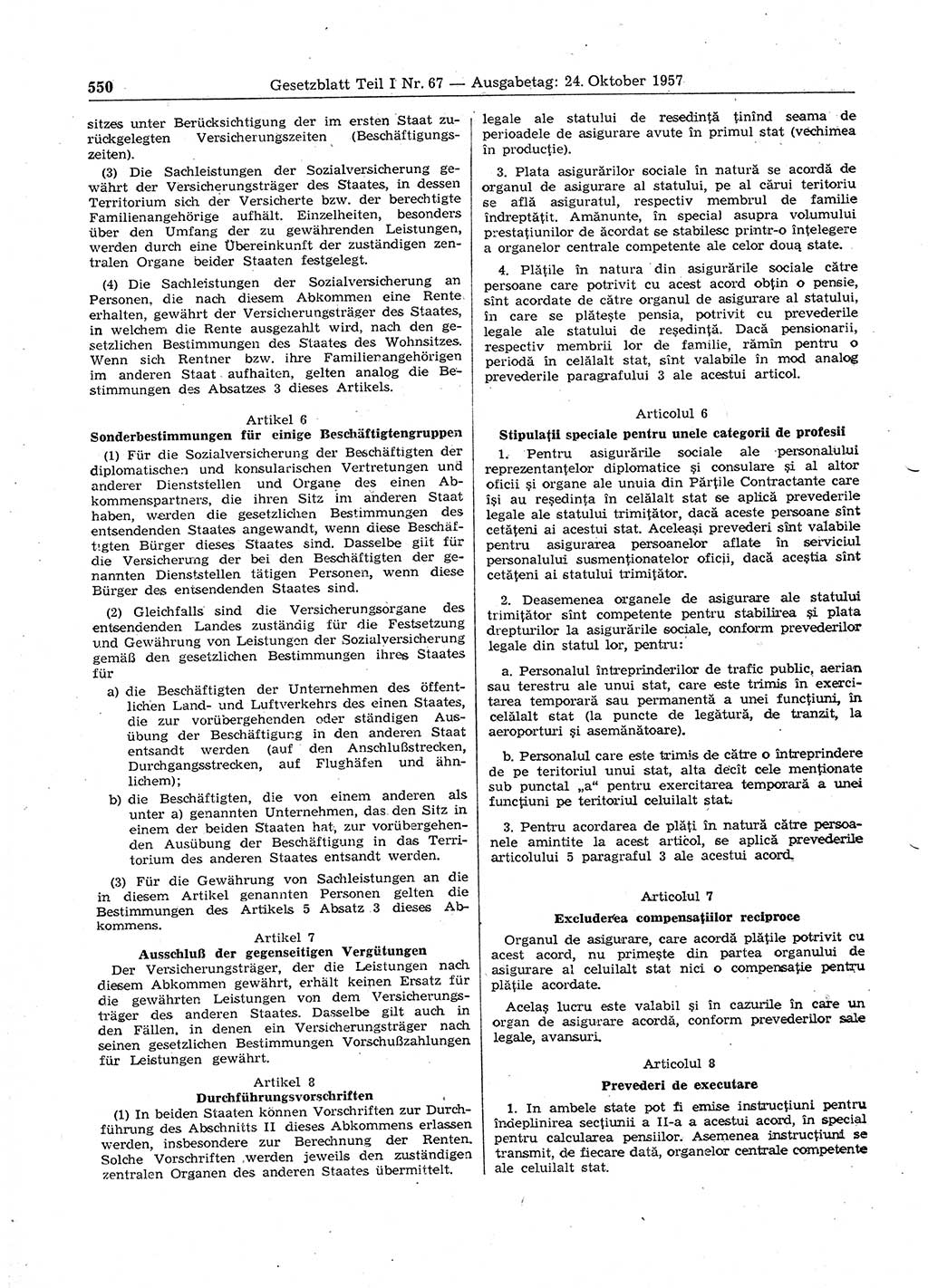 Gesetzblatt (GBl.) der Deutschen Demokratischen Republik (DDR) Teil Ⅰ 1957, Seite 550 (GBl. DDR Ⅰ 1957, S. 550)