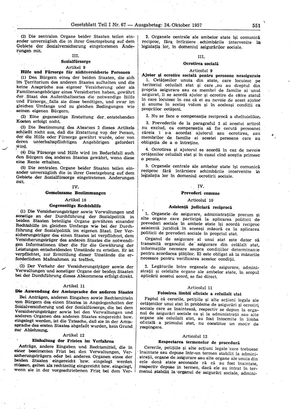 Gesetzblatt (GBl.) der Deutschen Demokratischen Republik (DDR) Teil Ⅰ 1957, Seite 551 (GBl. DDR Ⅰ 1957, S. 551)