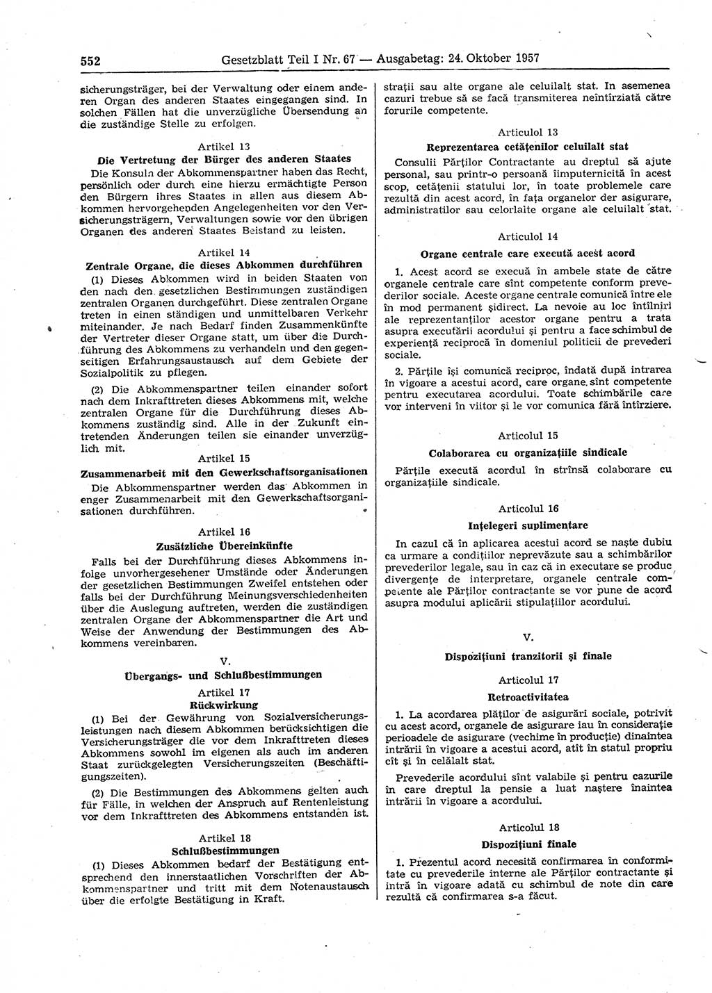 Gesetzblatt (GBl.) der Deutschen Demokratischen Republik (DDR) Teil Ⅰ 1957, Seite 552 (GBl. DDR Ⅰ 1957, S. 552)