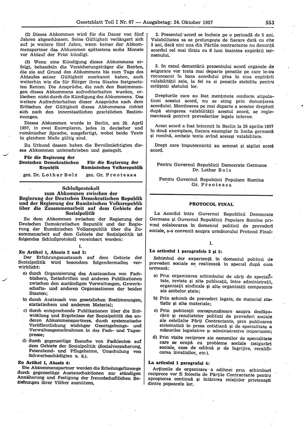 Gesetzblatt (GBl.) der Deutschen Demokratischen Republik (DDR) Teil Ⅰ 1957, Seite 553 (GBl. DDR Ⅰ 1957, S. 553)