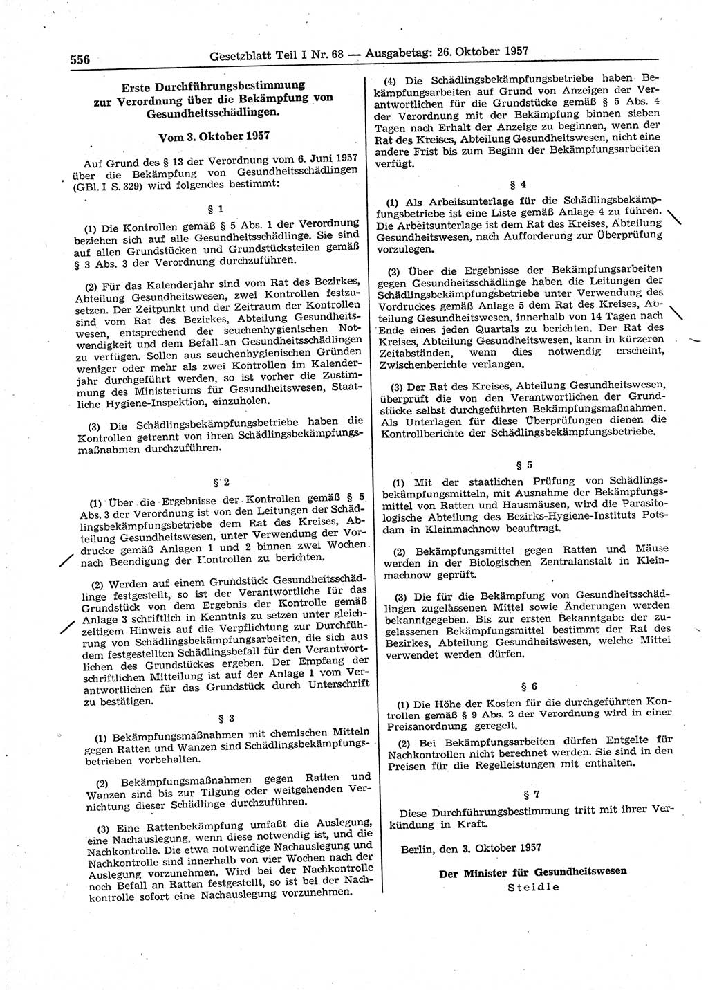Gesetzblatt (GBl.) der Deutschen Demokratischen Republik (DDR) Teil Ⅰ 1957, Seite 556 (GBl. DDR Ⅰ 1957, S. 556)