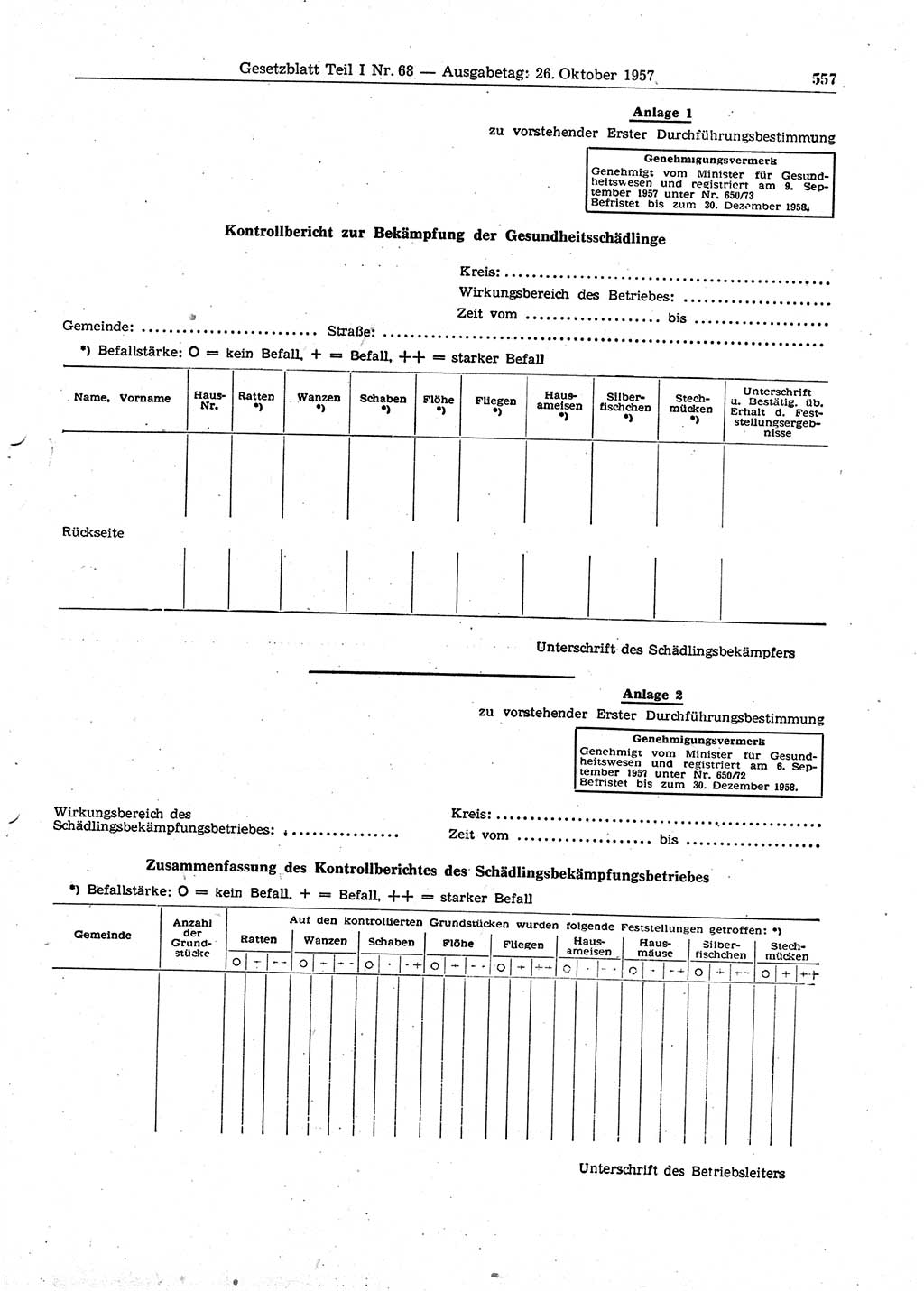 Gesetzblatt (GBl.) der Deutschen Demokratischen Republik (DDR) Teil Ⅰ 1957, Seite 557 (GBl. DDR Ⅰ 1957, S. 557)