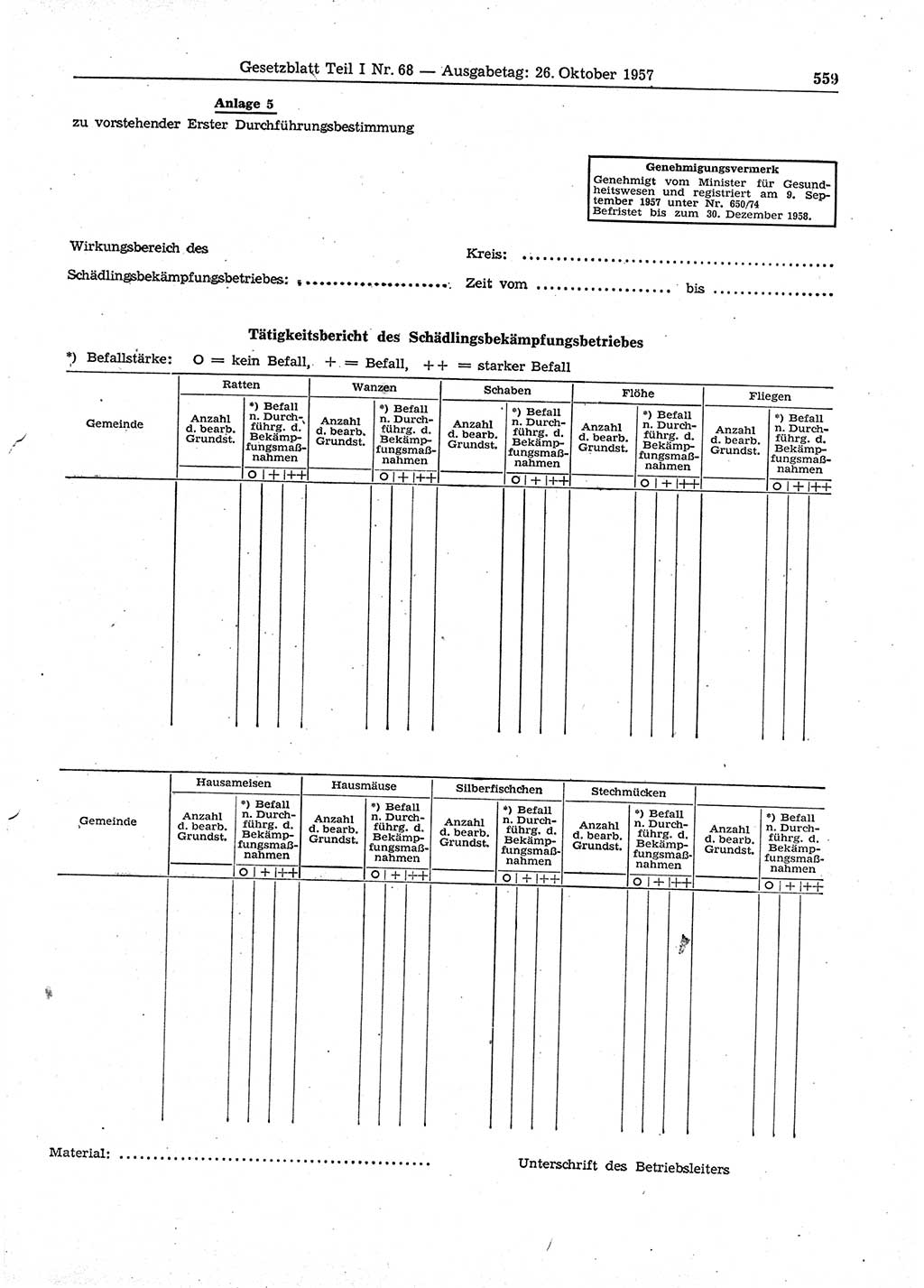 Gesetzblatt (GBl.) der Deutschen Demokratischen Republik (DDR) Teil Ⅰ 1957, Seite 559 (GBl. DDR Ⅰ 1957, S. 559)