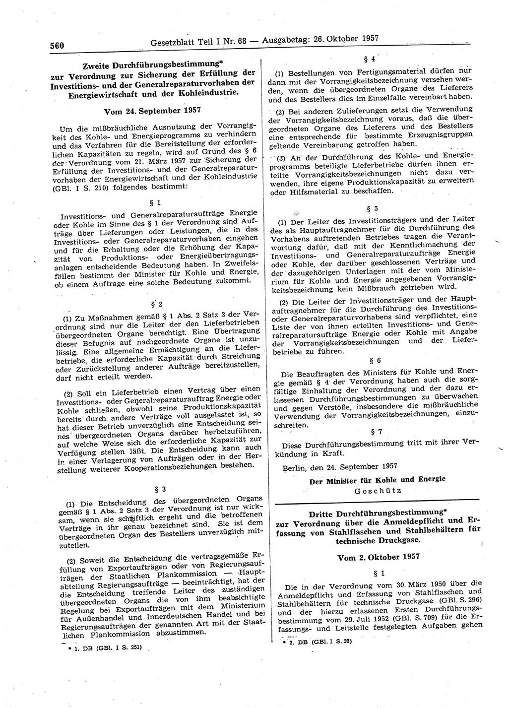 Gesetzblatt (GBl.) der Deutschen Demokratischen Republik (DDR) Teil Ⅰ 1957, Seite 560 (GBl. DDR Ⅰ 1957, S. 560)
