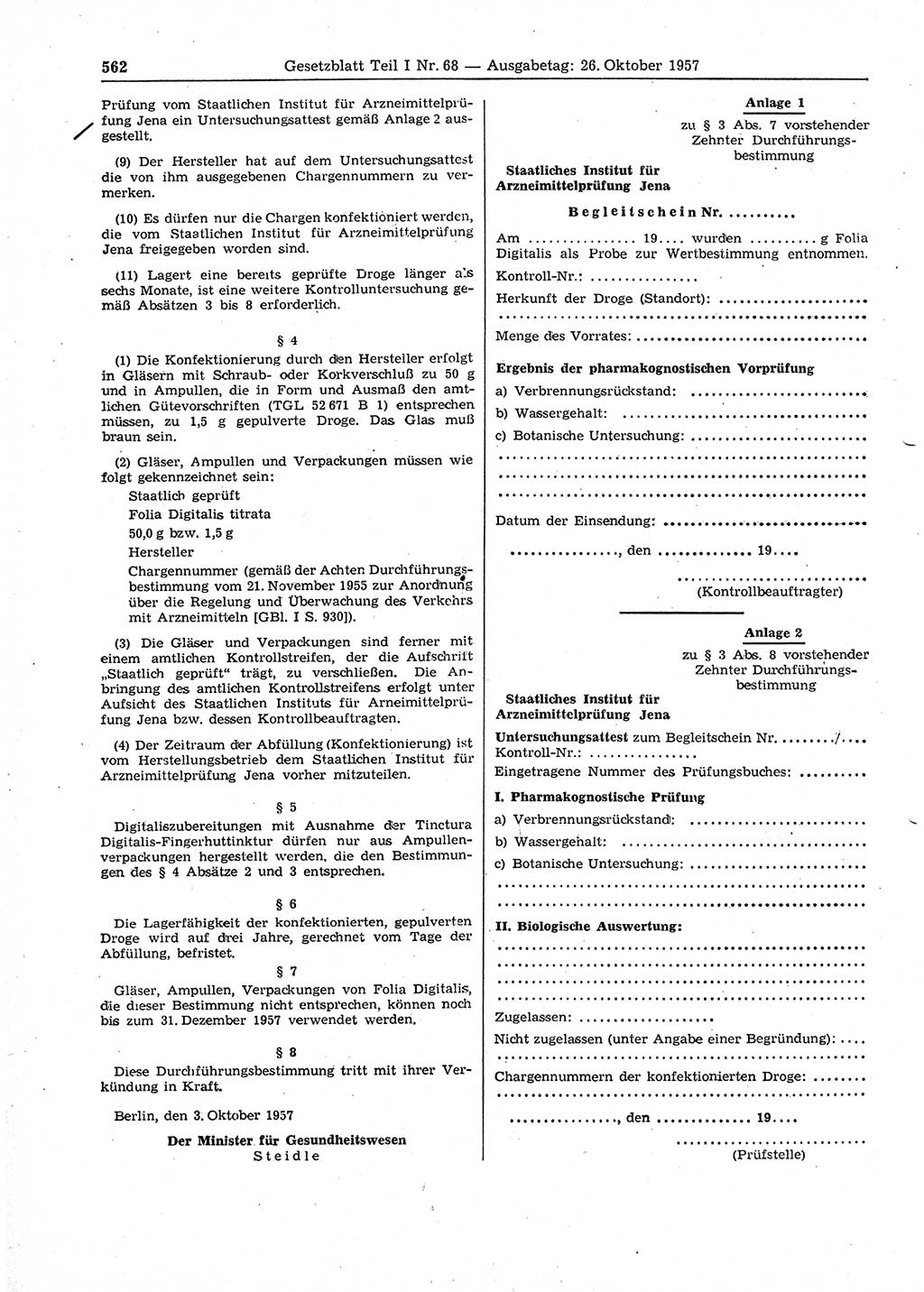 Gesetzblatt (GBl.) der Deutschen Demokratischen Republik (DDR) Teil Ⅰ 1957, Seite 562 (GBl. DDR Ⅰ 1957, S. 562)