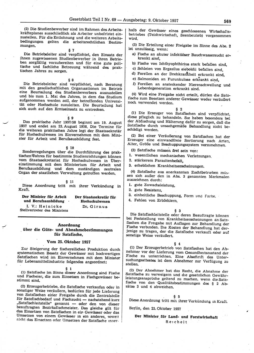 Gesetzblatt (GBl.) der Deutschen Demokratischen Republik (DDR) Teil Ⅰ 1957, Seite 569 (GBl. DDR Ⅰ 1957, S. 569)