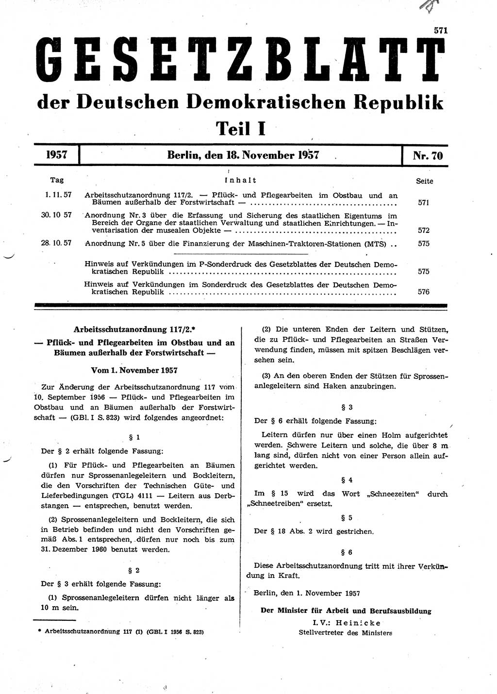 Gesetzblatt (GBl.) der Deutschen Demokratischen Republik (DDR) Teil Ⅰ 1957, Seite 571 (GBl. DDR Ⅰ 1957, S. 571)