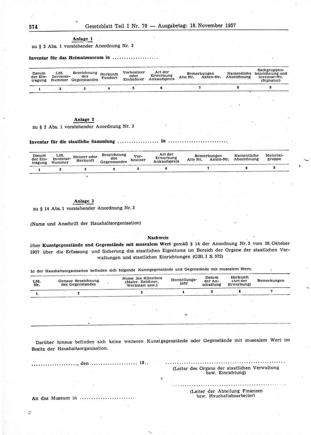 Gesetzblatt (GBl.) der Deutschen Demokratischen Republik (DDR) Teil Ⅰ 1957, Seite 574 (GBl. DDR Ⅰ 1957, S. 574)