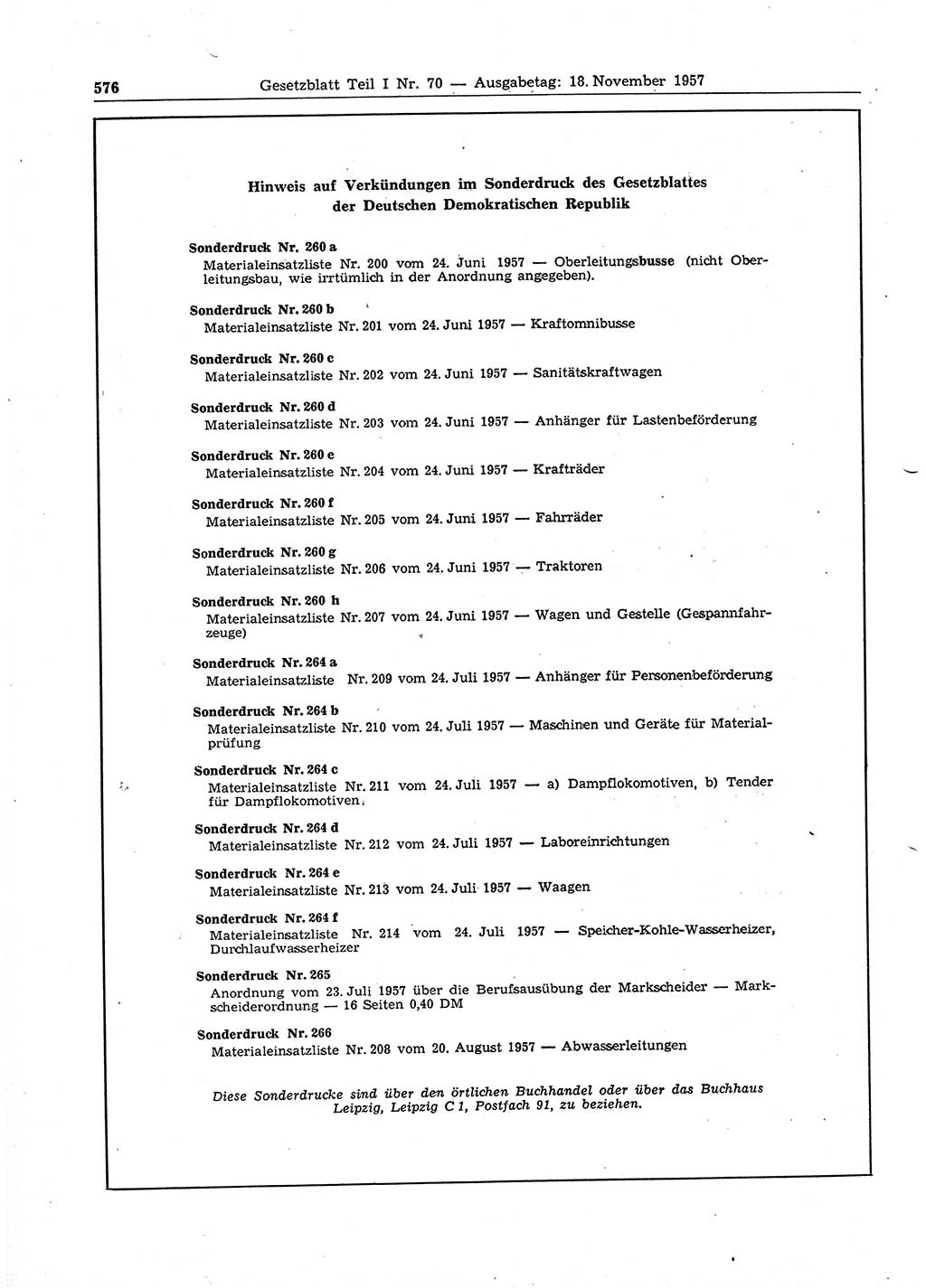 Gesetzblatt (GBl.) der Deutschen Demokratischen Republik (DDR) Teil Ⅰ 1957, Seite 576 (GBl. DDR Ⅰ 1957, S. 576)
