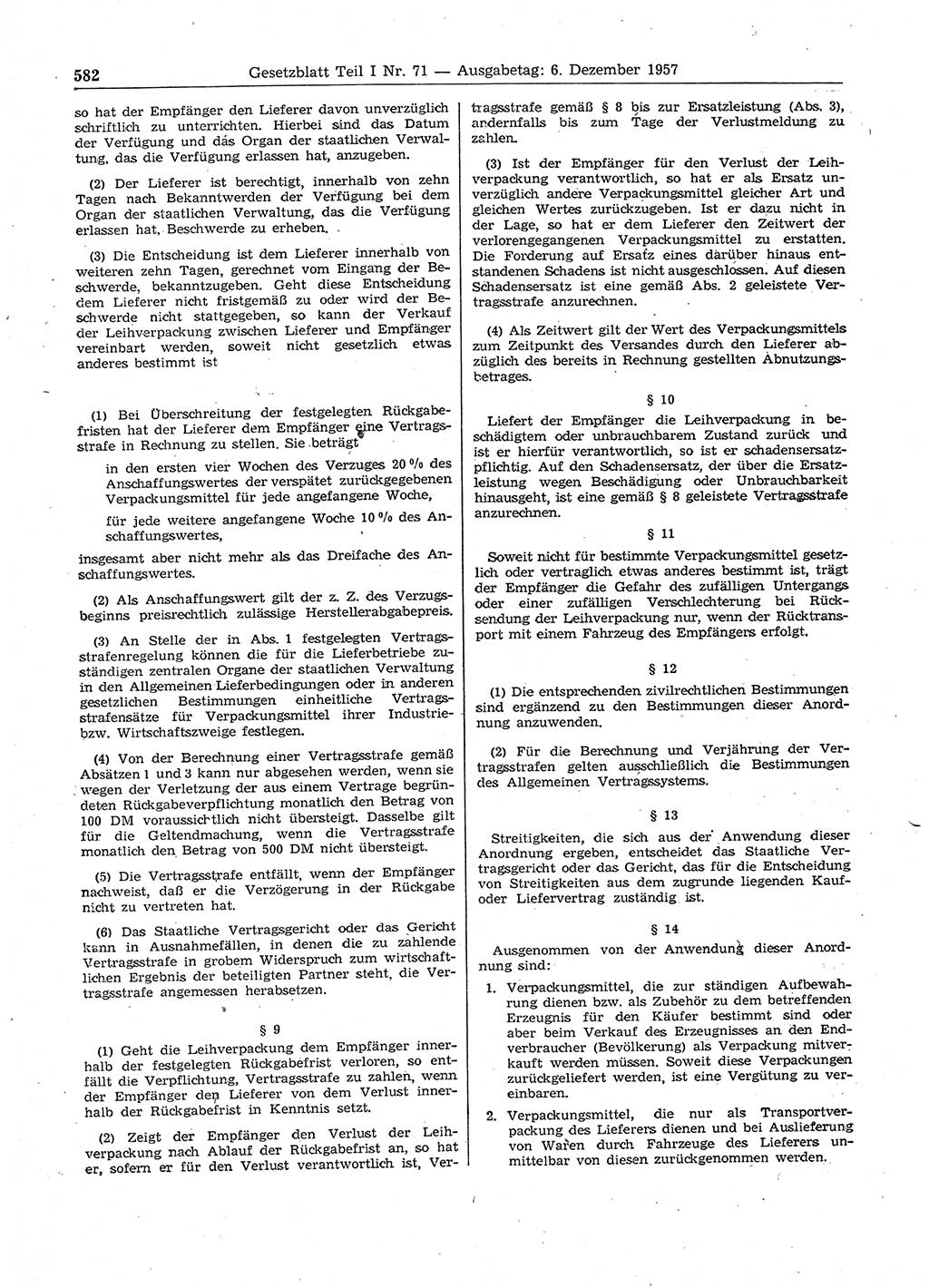 Gesetzblatt (GBl.) der Deutschen Demokratischen Republik (DDR) Teil Ⅰ 1957, Seite 582 (GBl. DDR Ⅰ 1957, S. 582)