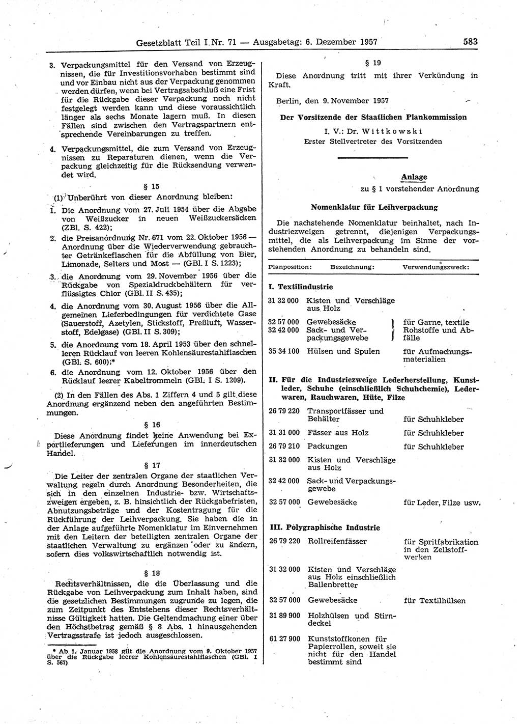 Gesetzblatt (GBl.) der Deutschen Demokratischen Republik (DDR) Teil Ⅰ 1957, Seite 583 (GBl. DDR Ⅰ 1957, S. 583)