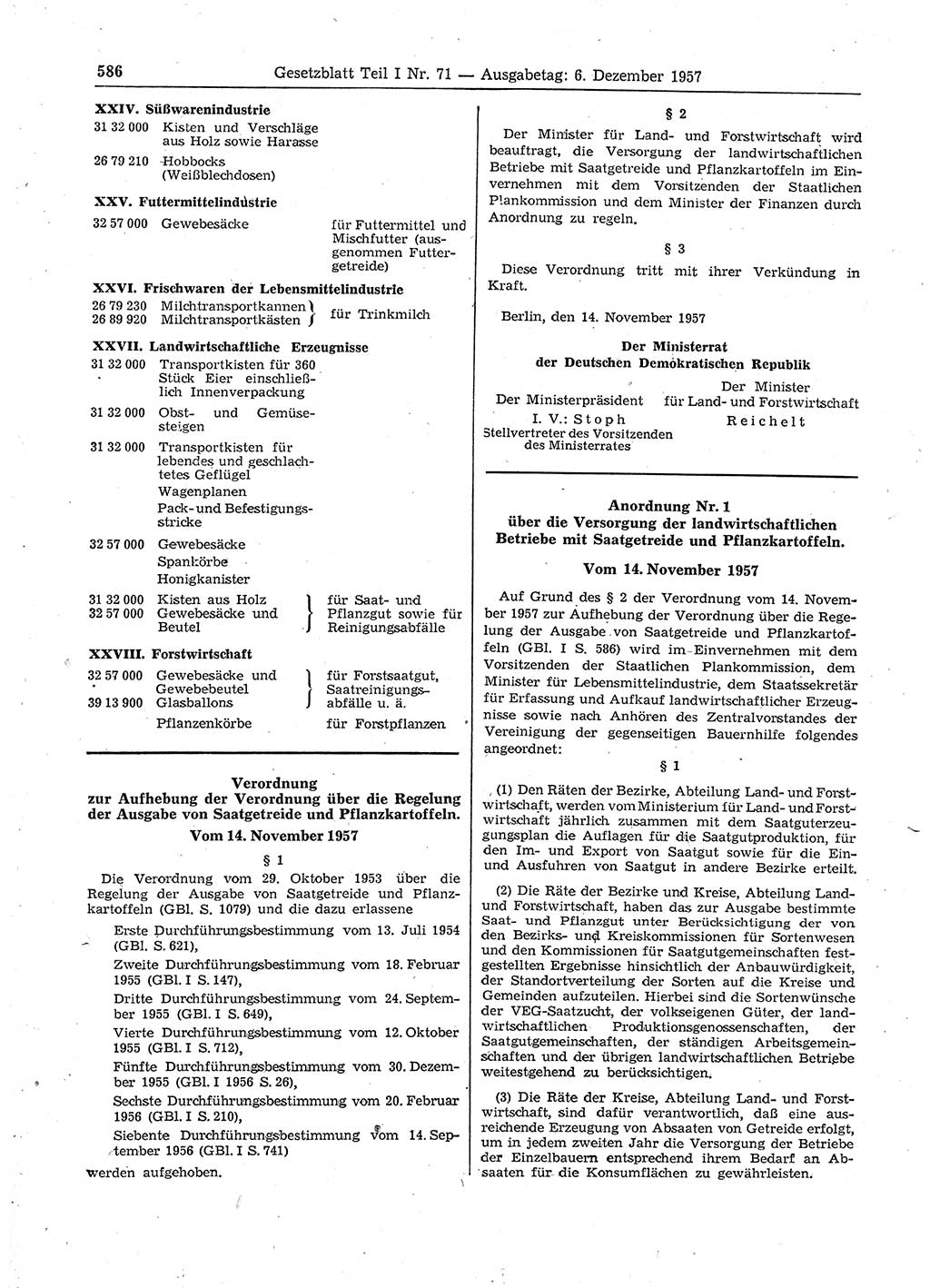 Gesetzblatt (GBl.) der Deutschen Demokratischen Republik (DDR) Teil Ⅰ 1957, Seite 586 (GBl. DDR Ⅰ 1957, S. 586)