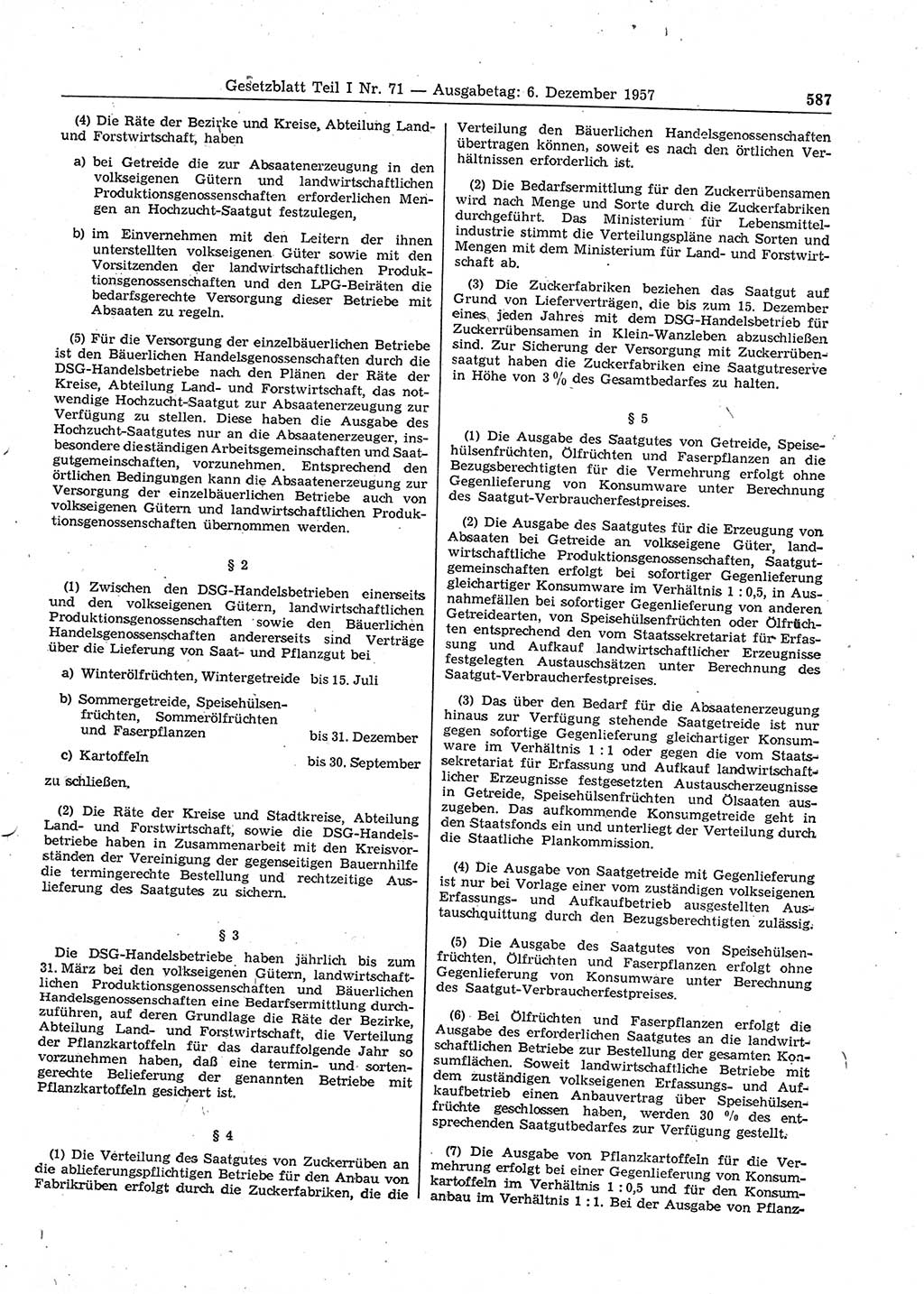 Gesetzblatt (GBl.) der Deutschen Demokratischen Republik (DDR) Teil Ⅰ 1957, Seite 587 (GBl. DDR Ⅰ 1957, S. 587)