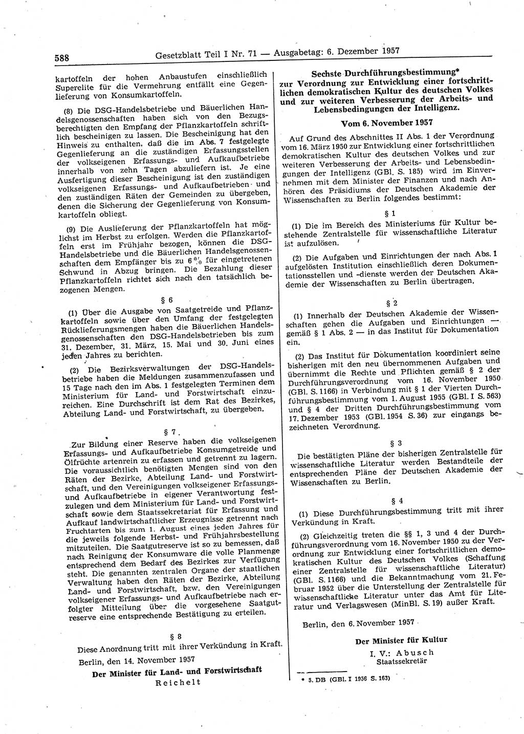 Gesetzblatt (GBl.) der Deutschen Demokratischen Republik (DDR) Teil Ⅰ 1957, Seite 588 (GBl. DDR Ⅰ 1957, S. 588)