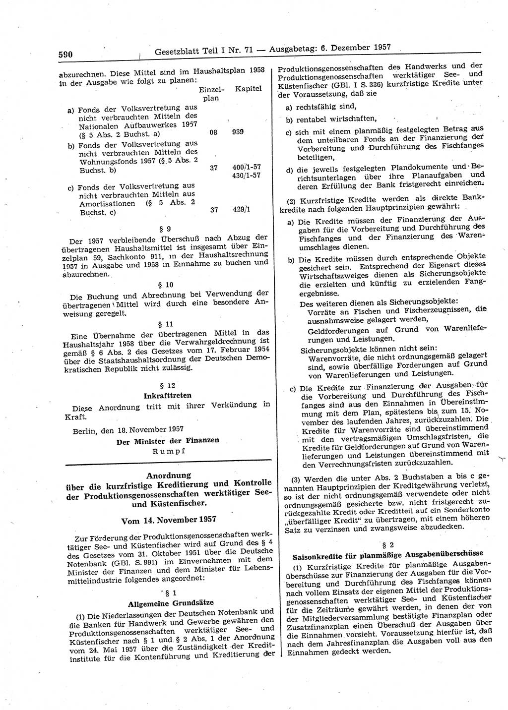 Gesetzblatt (GBl.) der Deutschen Demokratischen Republik (DDR) Teil Ⅰ 1957, Seite 590 (GBl. DDR Ⅰ 1957, S. 590)