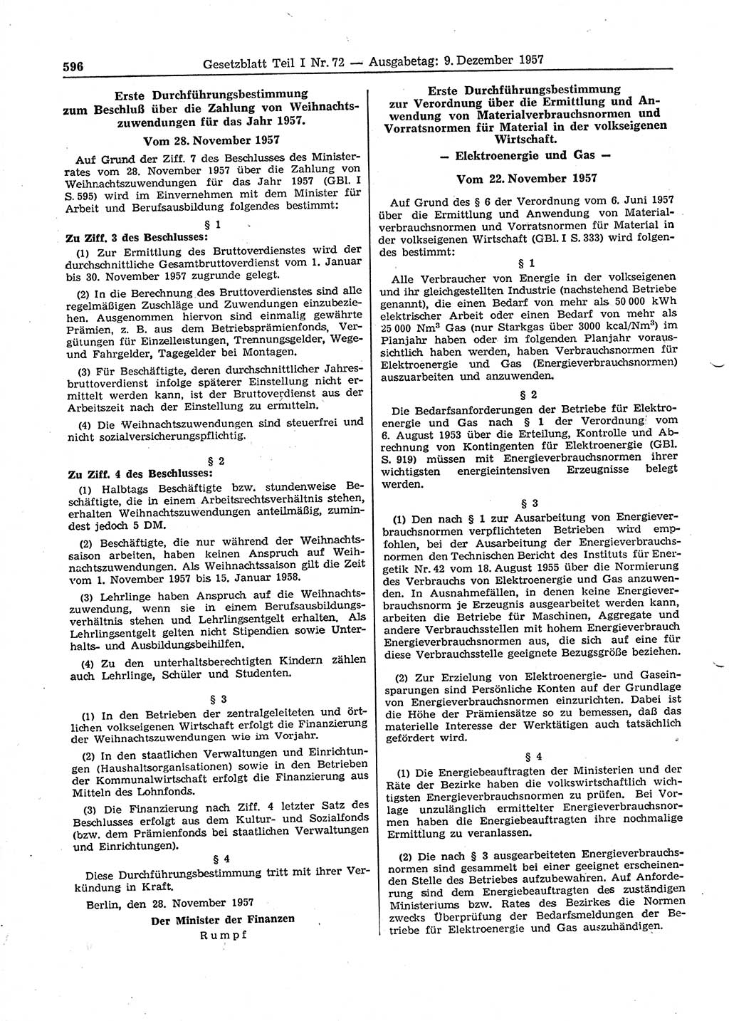 Gesetzblatt (GBl.) der Deutschen Demokratischen Republik (DDR) Teil Ⅰ 1957, Seite 596 (GBl. DDR Ⅰ 1957, S. 596)