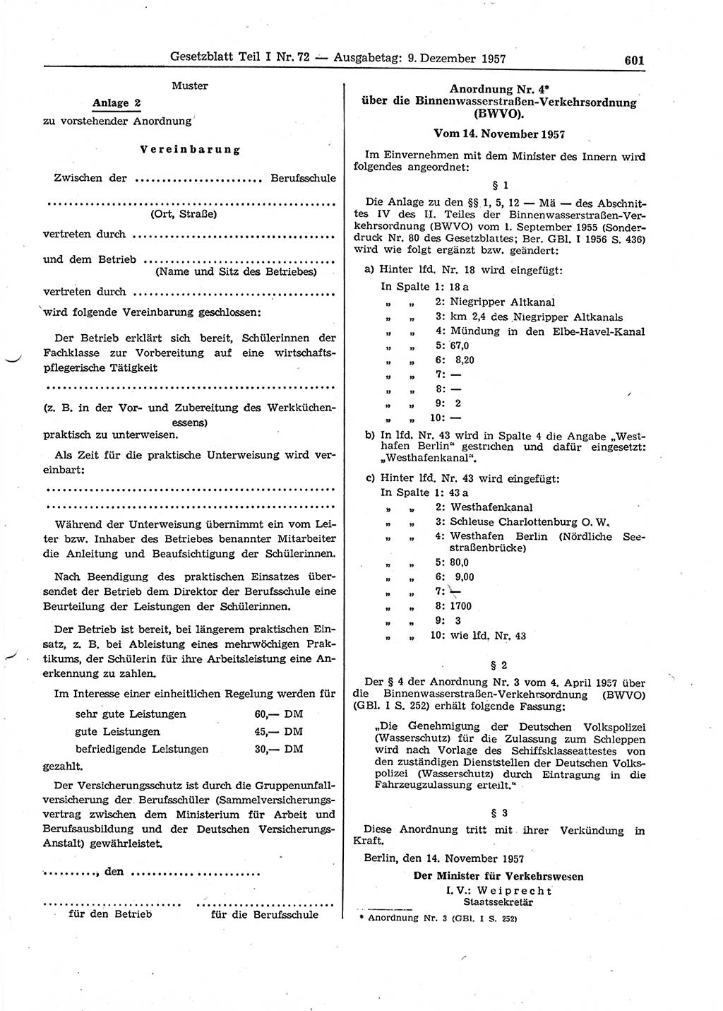 Gesetzblatt (GBl.) der Deutschen Demokratischen Republik (DDR) Teil Ⅰ 1957, Seite 601 (GBl. DDR Ⅰ 1957, S. 601)