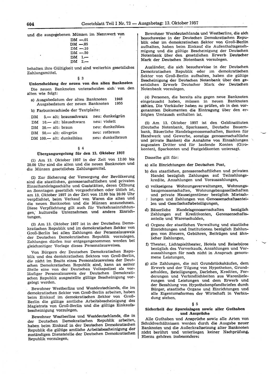 Gesetzblatt (GBl.) der Deutschen Demokratischen Republik (DDR) Teil Ⅰ 1957, Seite 604 (GBl. DDR Ⅰ 1957, S. 604)