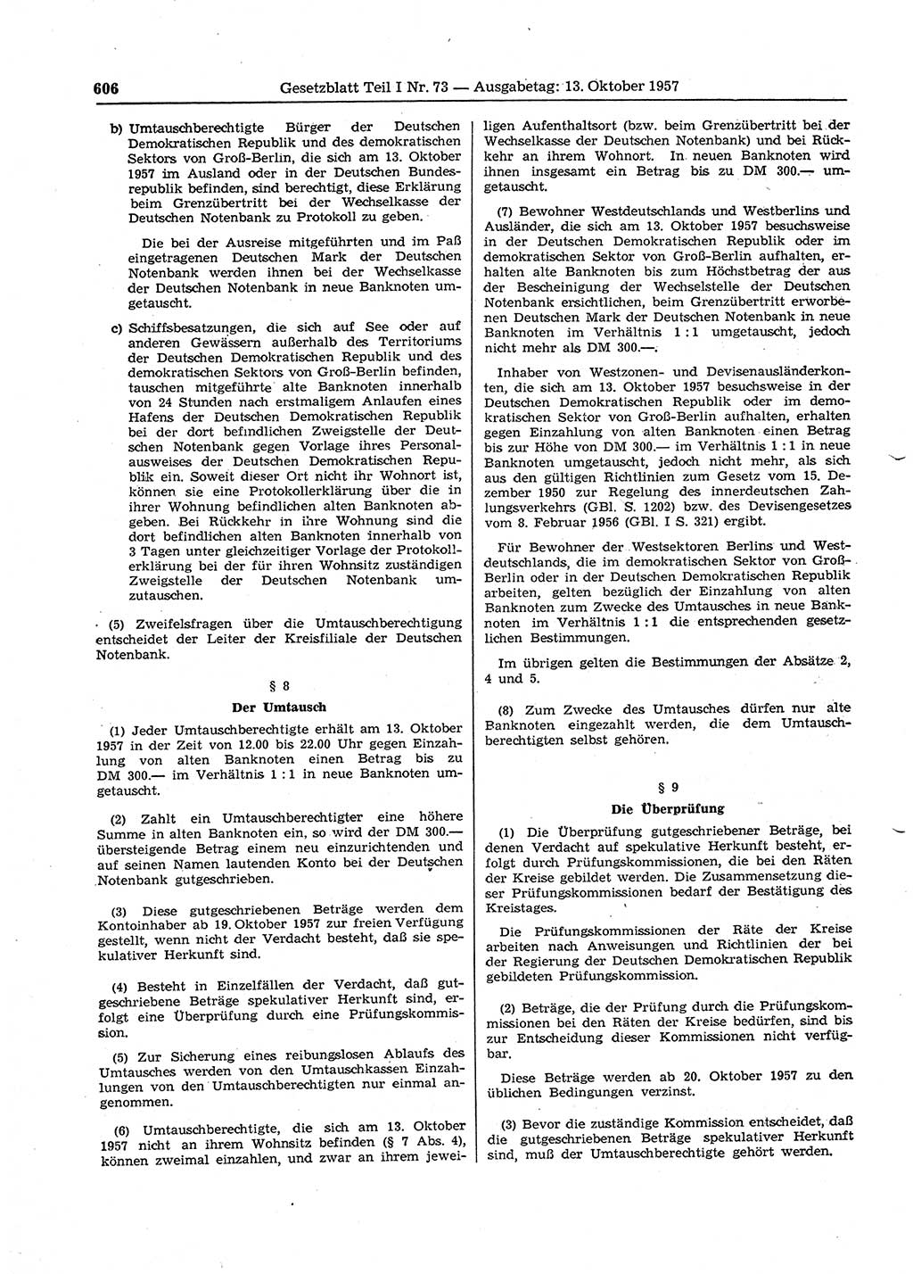 Gesetzblatt (GBl.) der Deutschen Demokratischen Republik (DDR) Teil Ⅰ 1957, Seite 606 (GBl. DDR Ⅰ 1957, S. 606)