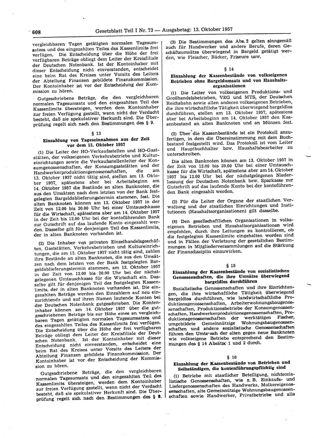Gesetzblatt (GBl.) der Deutschen Demokratischen Republik (DDR) Teil Ⅰ 1957, Seite 608 (GBl. DDR Ⅰ 1957, S. 608)