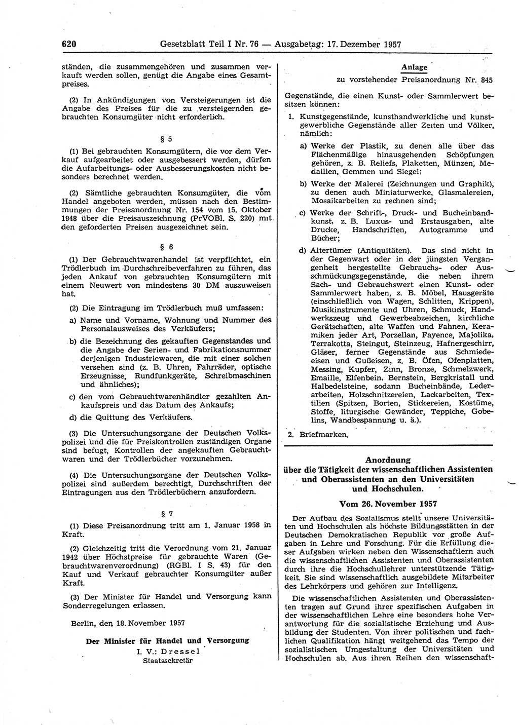 Gesetzblatt (GBl.) der Deutschen Demokratischen Republik (DDR) Teil Ⅰ 1957, Seite 620 (GBl. DDR Ⅰ 1957, S. 620)