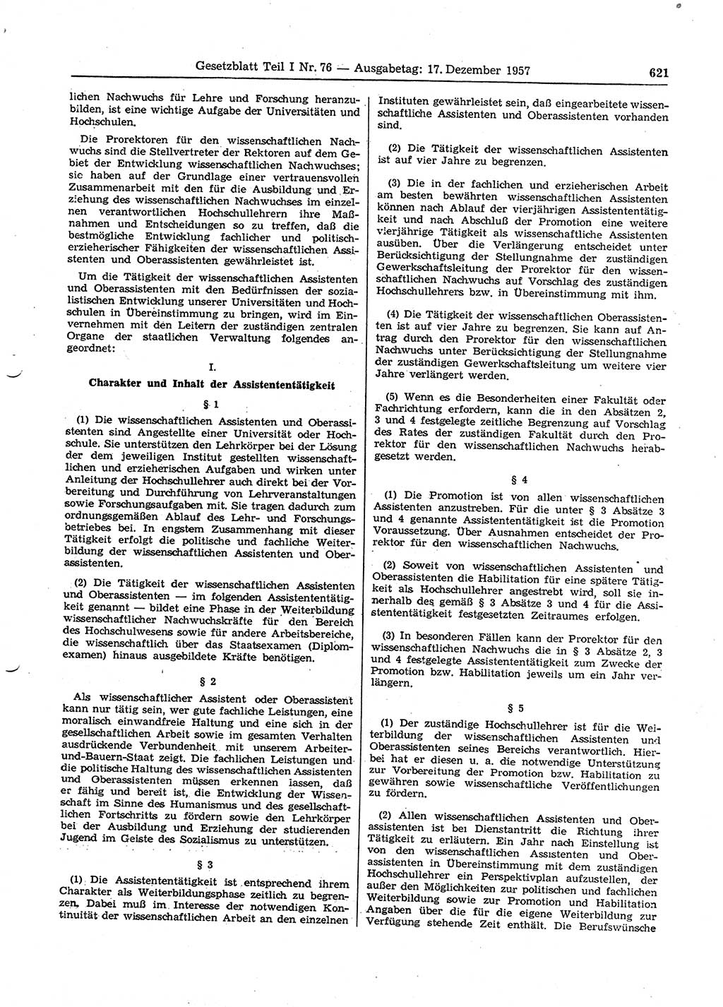 Gesetzblatt (GBl.) der Deutschen Demokratischen Republik (DDR) Teil Ⅰ 1957, Seite 621 (GBl. DDR Ⅰ 1957, S. 621)